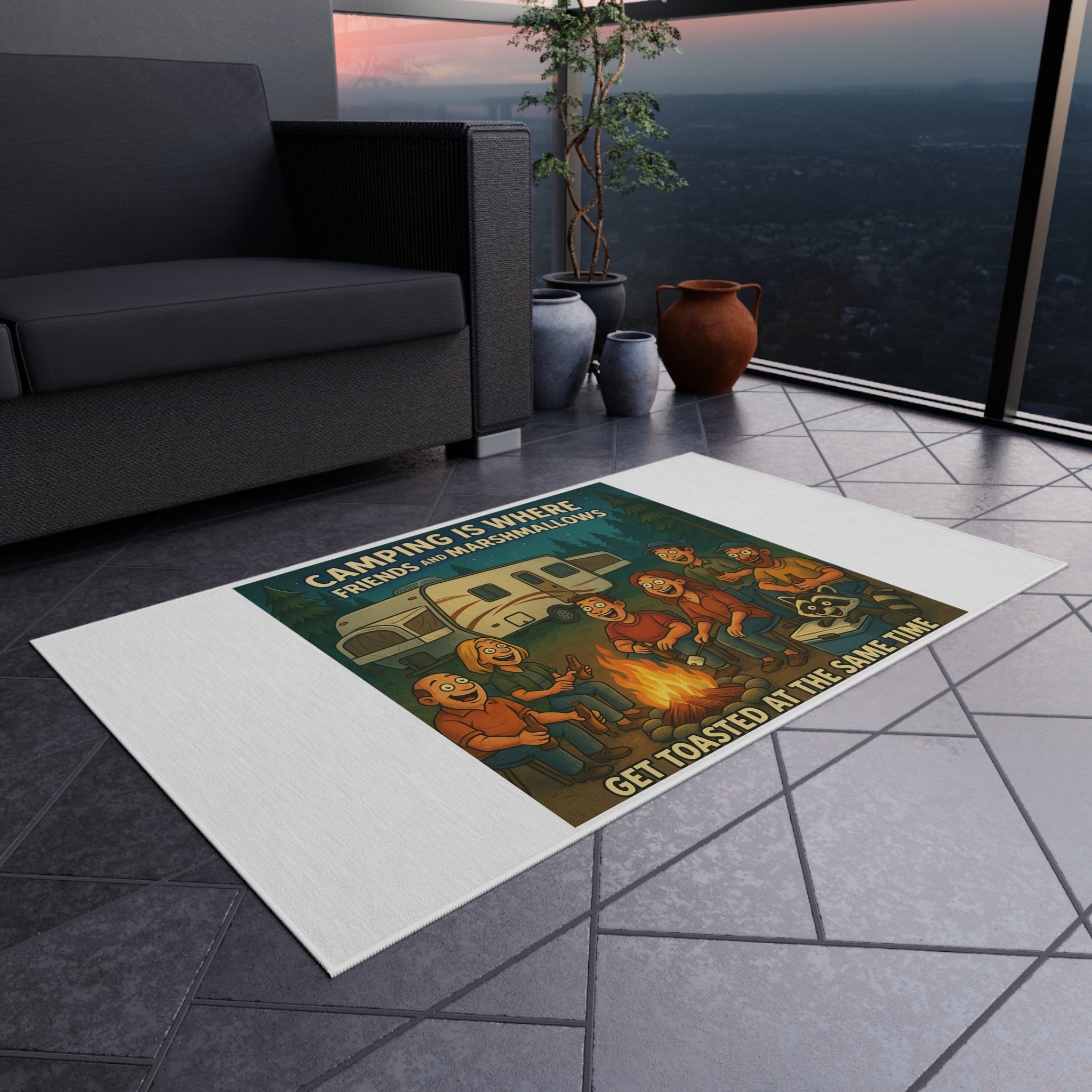 Camping Outdoor Rug, Fun Outdoor Decor, Cozy Patio Mat, Ideal for Camping, BBQs, Ahead of Summer Adventures
