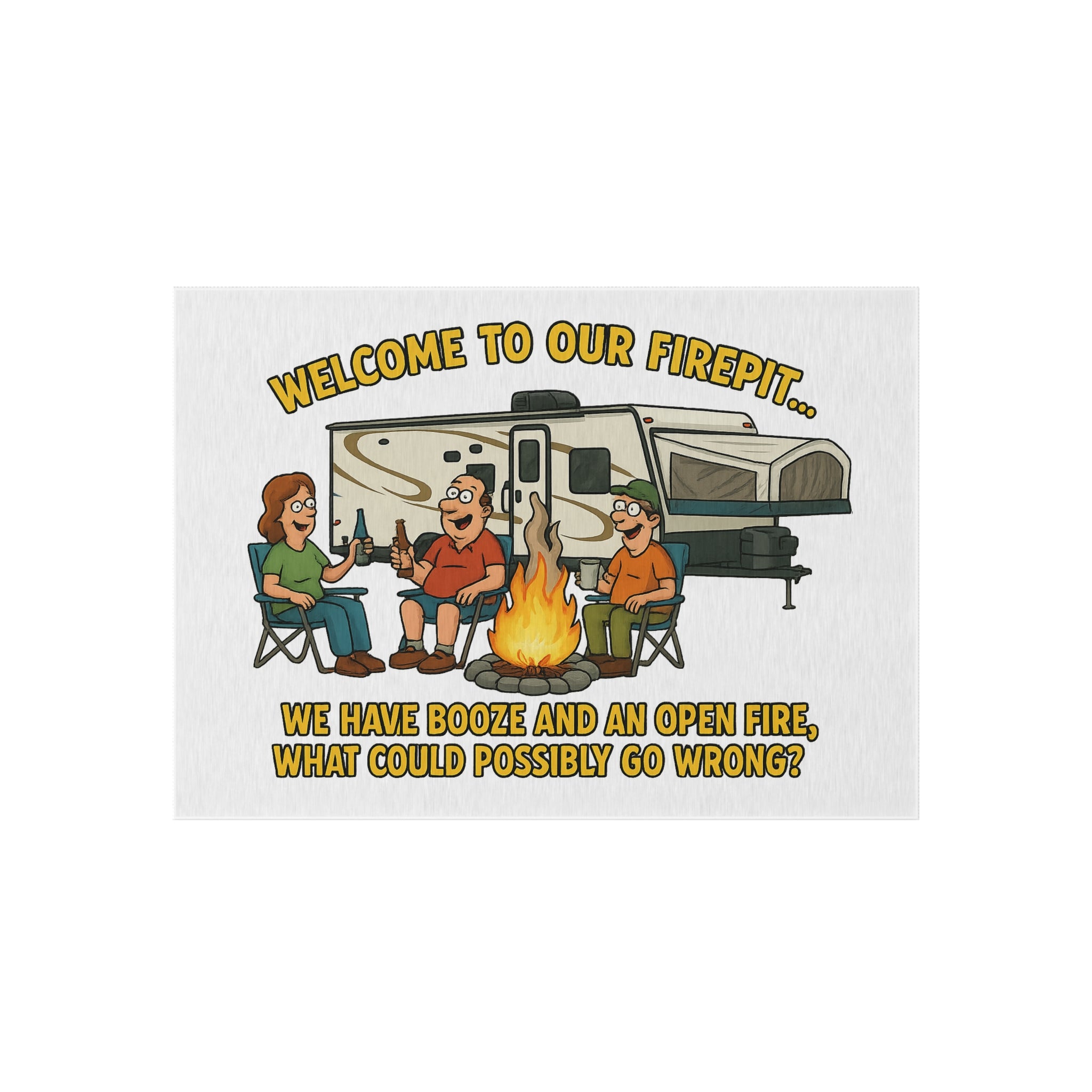 Welcome to Our Firepit Outdoor Rug - Perfect for Camping, Backyard Gatherings, RV Decor, and Bonfire Nights