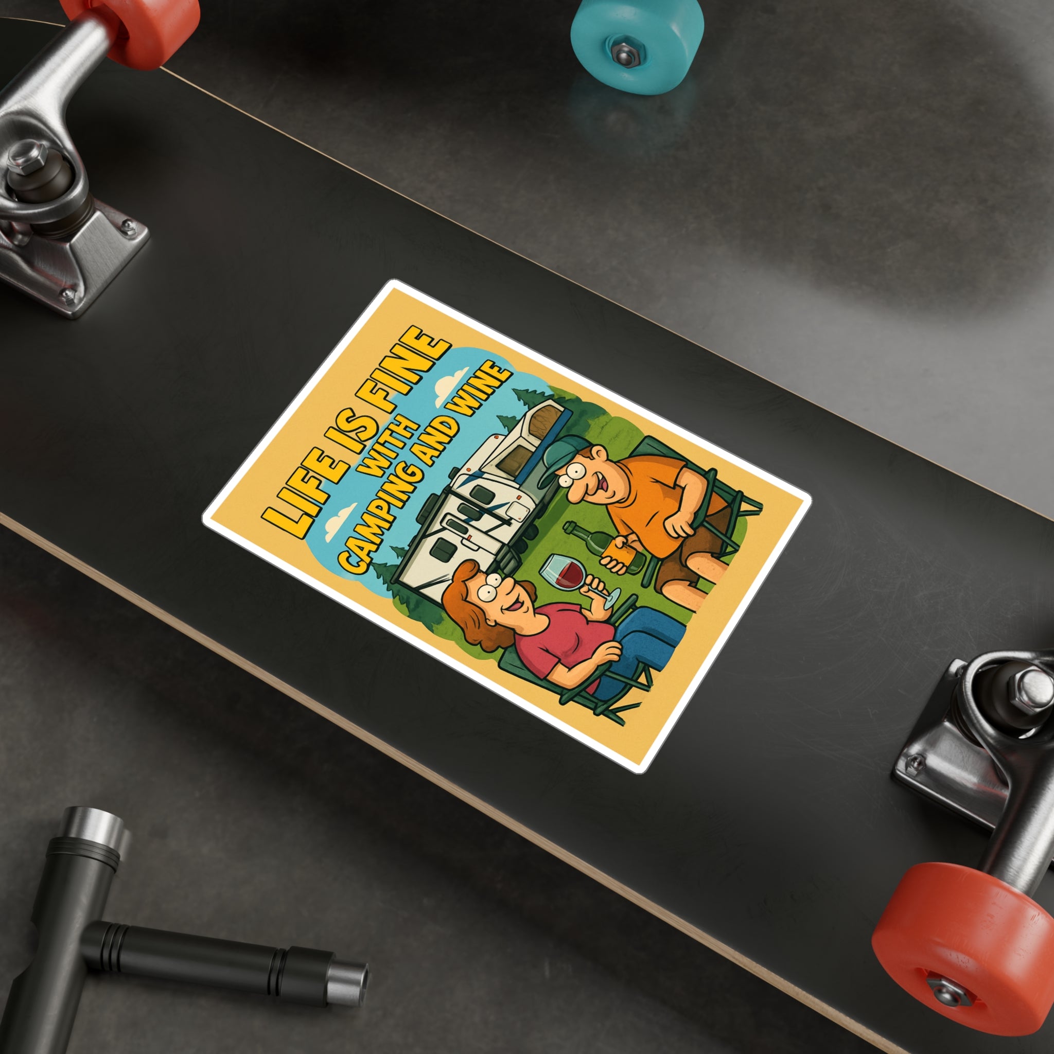 Life is Fine Camping and Wine | Kiss-Cut Vinyl Decals | Fun Outdoor Decor, RV Life Stickers, Gift for Campers, Hiking Gear