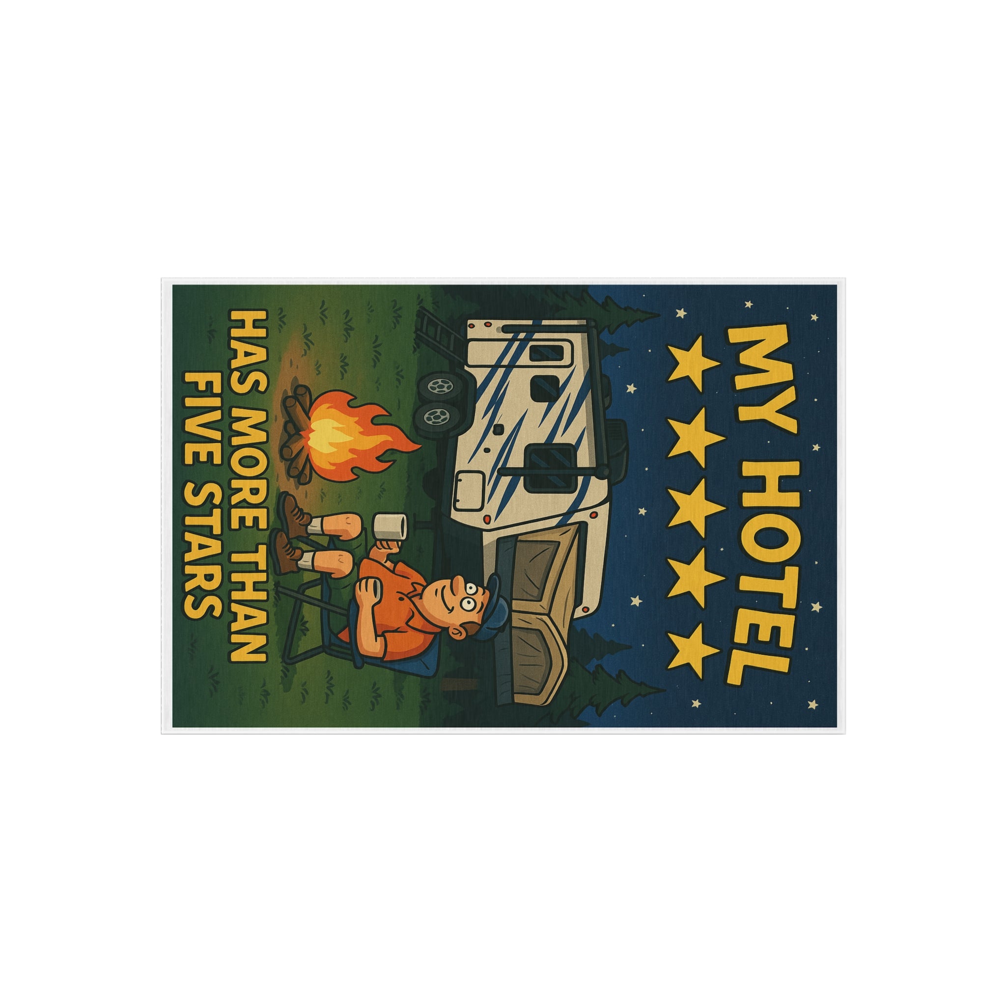 Camping Outdoor Rug, Fun Retro Style Rug, My Hotel Has More Than Five Stars, Perfect for Campers, Patio Decor, RV Accessories