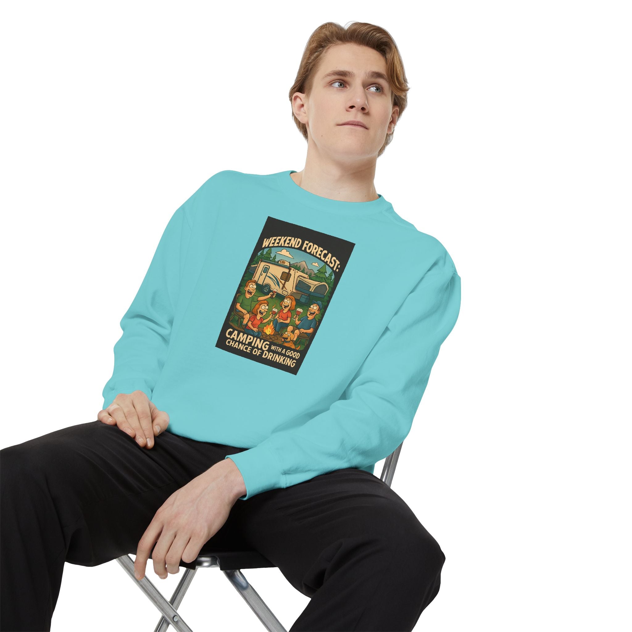 Weekend Forecast Camping Sweatshirt, Cozy Unisex Sweatshirt, Gift for Campers, Outdoor Adventure Apparel, Relaxed Fit Sweatshirt