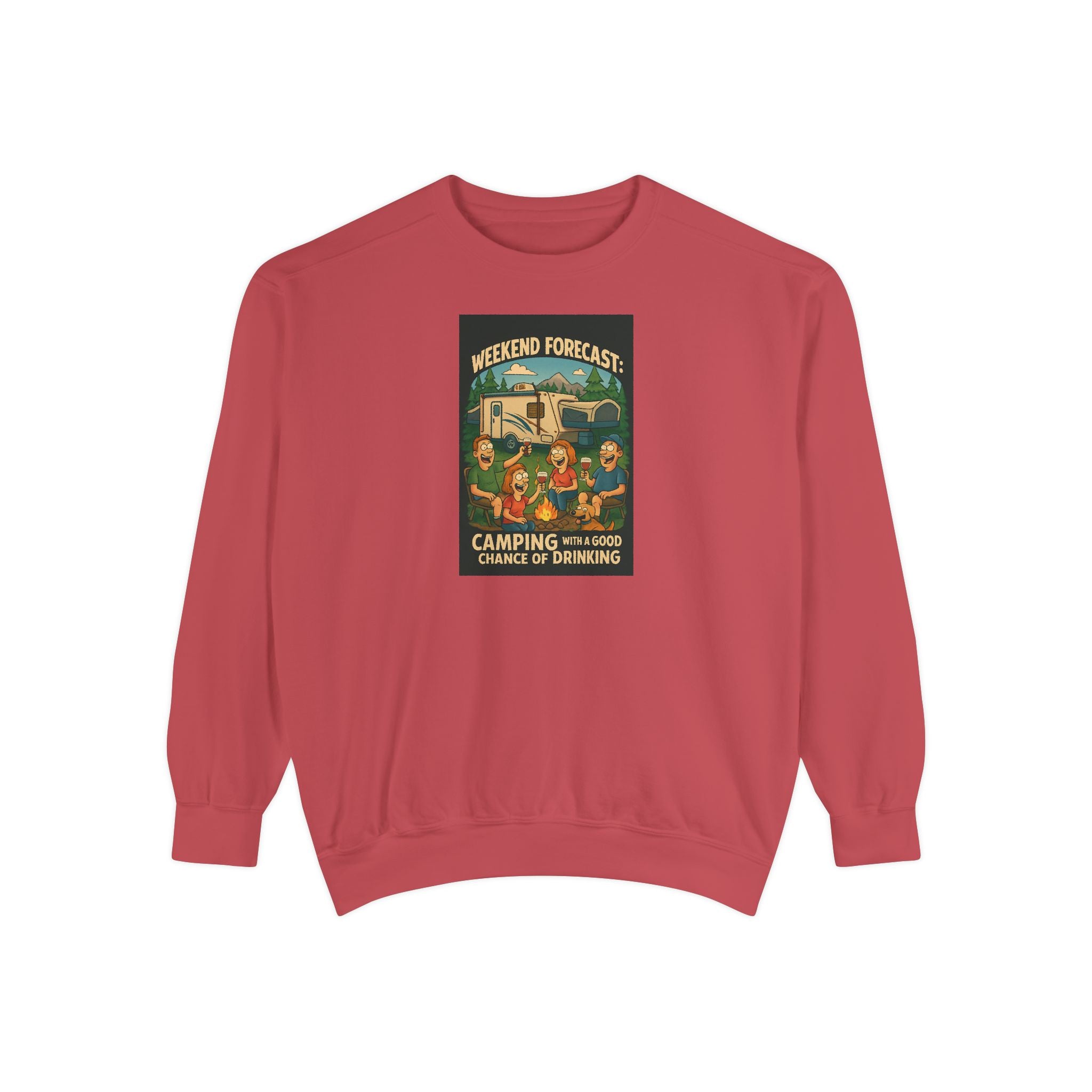 Weekend Forecast Camping Sweatshirt, Cozy Unisex Sweatshirt, Gift for Campers, Outdoor Adventure Apparel, Relaxed Fit Sweatshirt