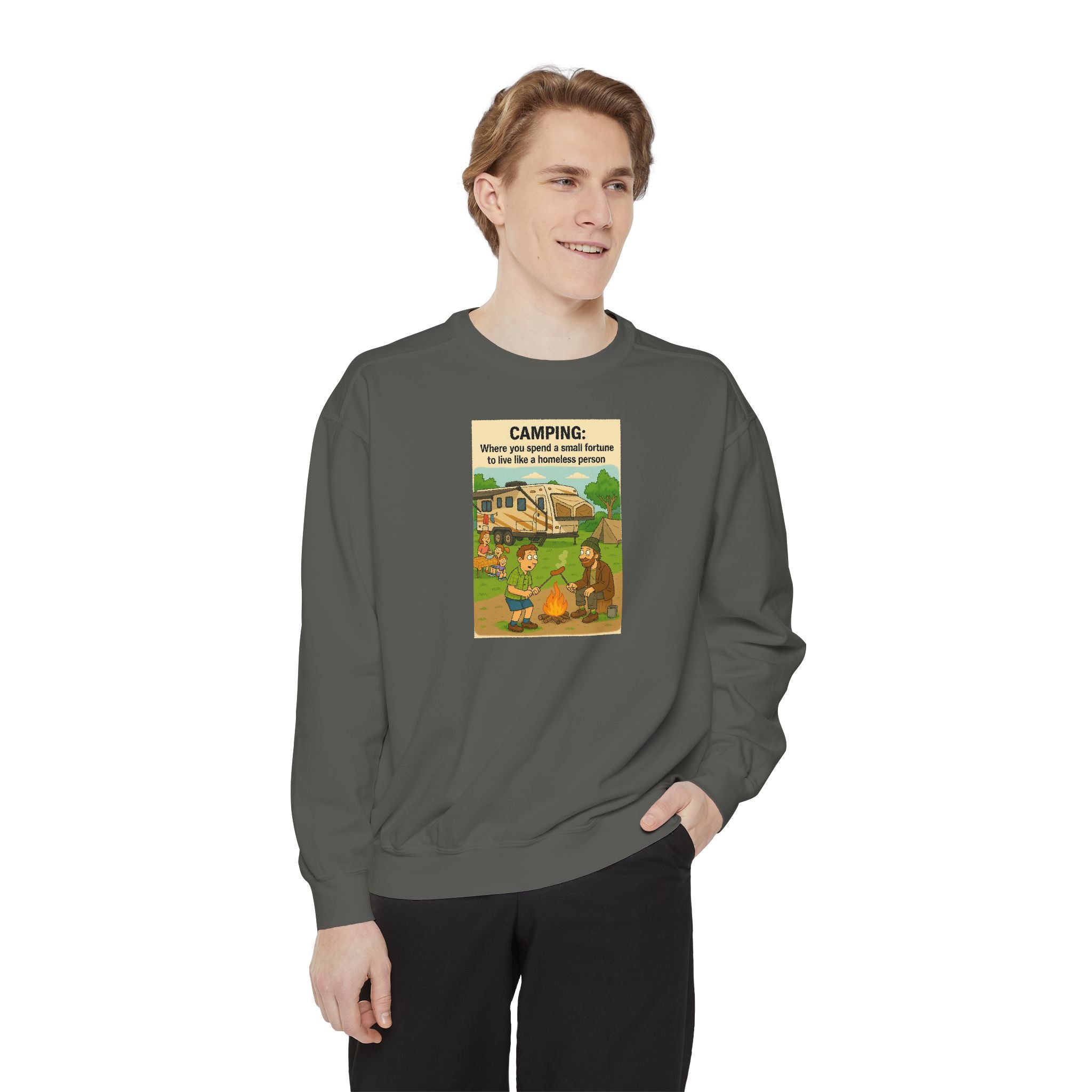 Camping Adventure Sweatshirt, Unisex Garment-DyedPullover, Cozy Casual Wear, Outdoor Enthusiast Gift, Camping Trip Apparel
