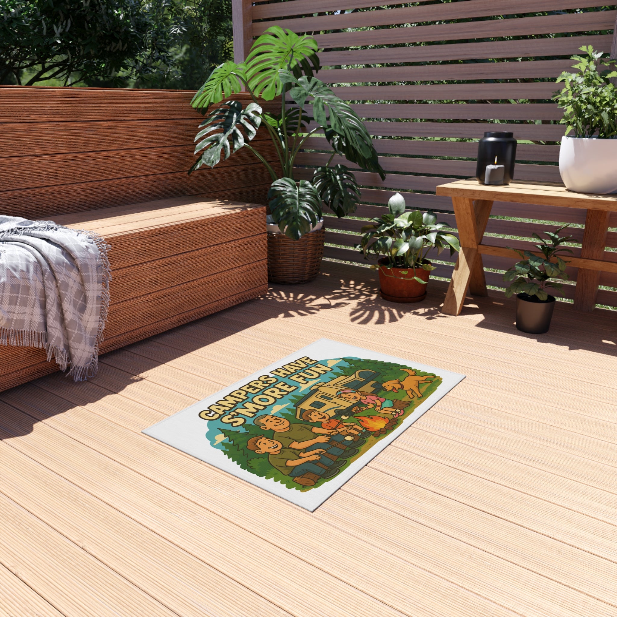 Campfire Fun Outdoor Rug, Family Camping Decor, Patio Mat, Garden Rug, Outdoor Entertaining, S'mores Themed