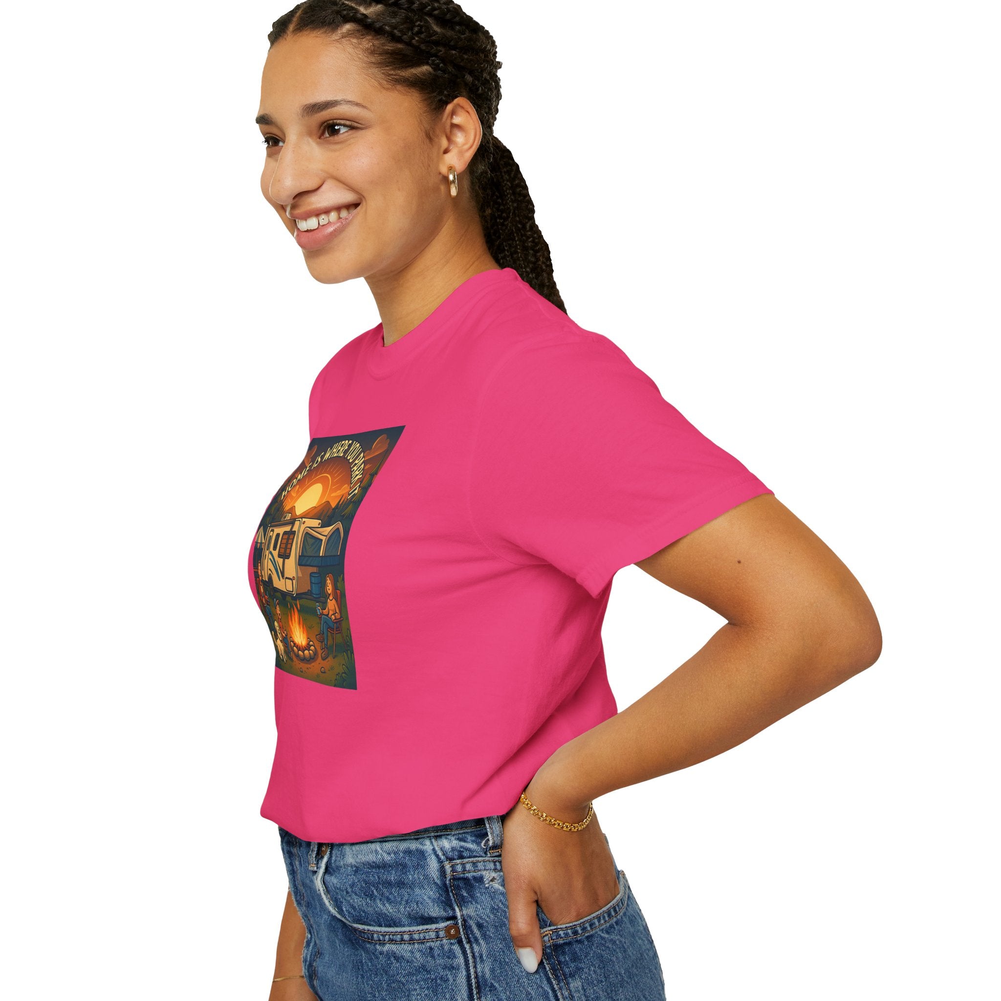 Home Is Where You Park T-shirt - Unisex Garment-Dyed Tee for Campers, Adventure Lovers, Outdoor Enthusiasts, Gift Idea