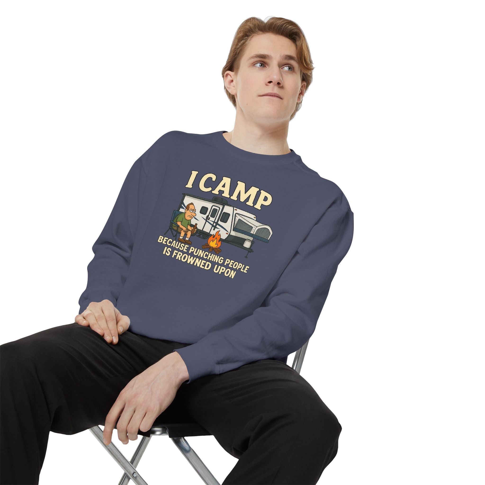 I Camp Unisex Garment-Dyed Sweatshirt - Cozy Camping Apparel for Outdoor Lovers
