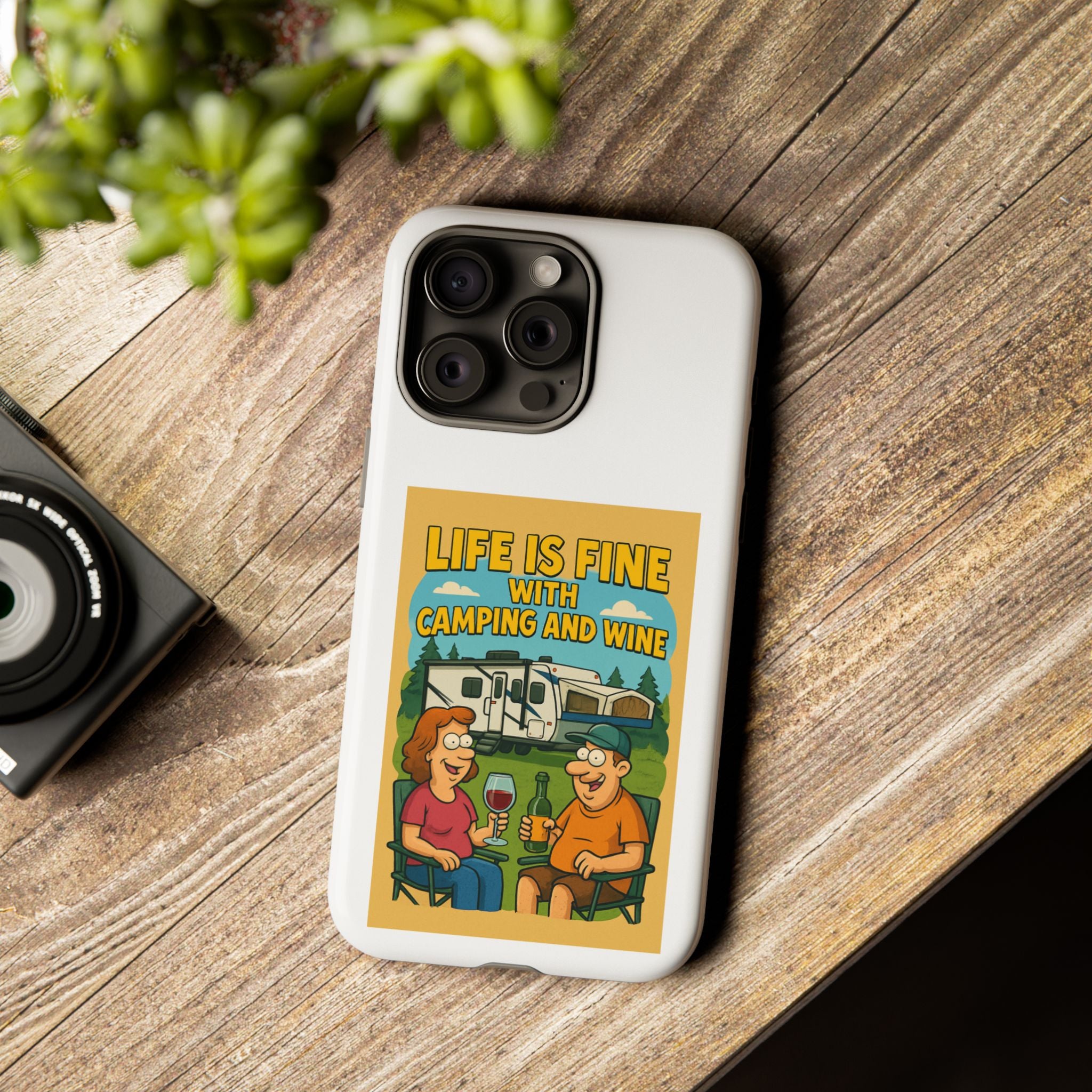 Camping & Wine Phone Case, Outdoor Adventure Accessory, Fun Gift for Campers, Summer Travel Essential, RV Lover Present