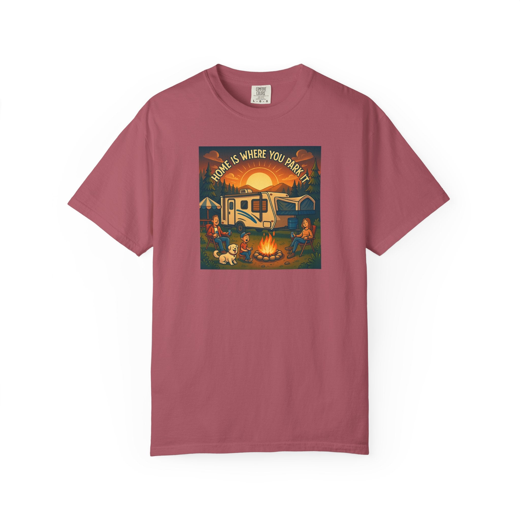 Home Is Where You Park T-shirt - Unisex Garment-Dyed Tee for Campers, Adventure Lovers, Outdoor Enthusiasts, Gift Idea