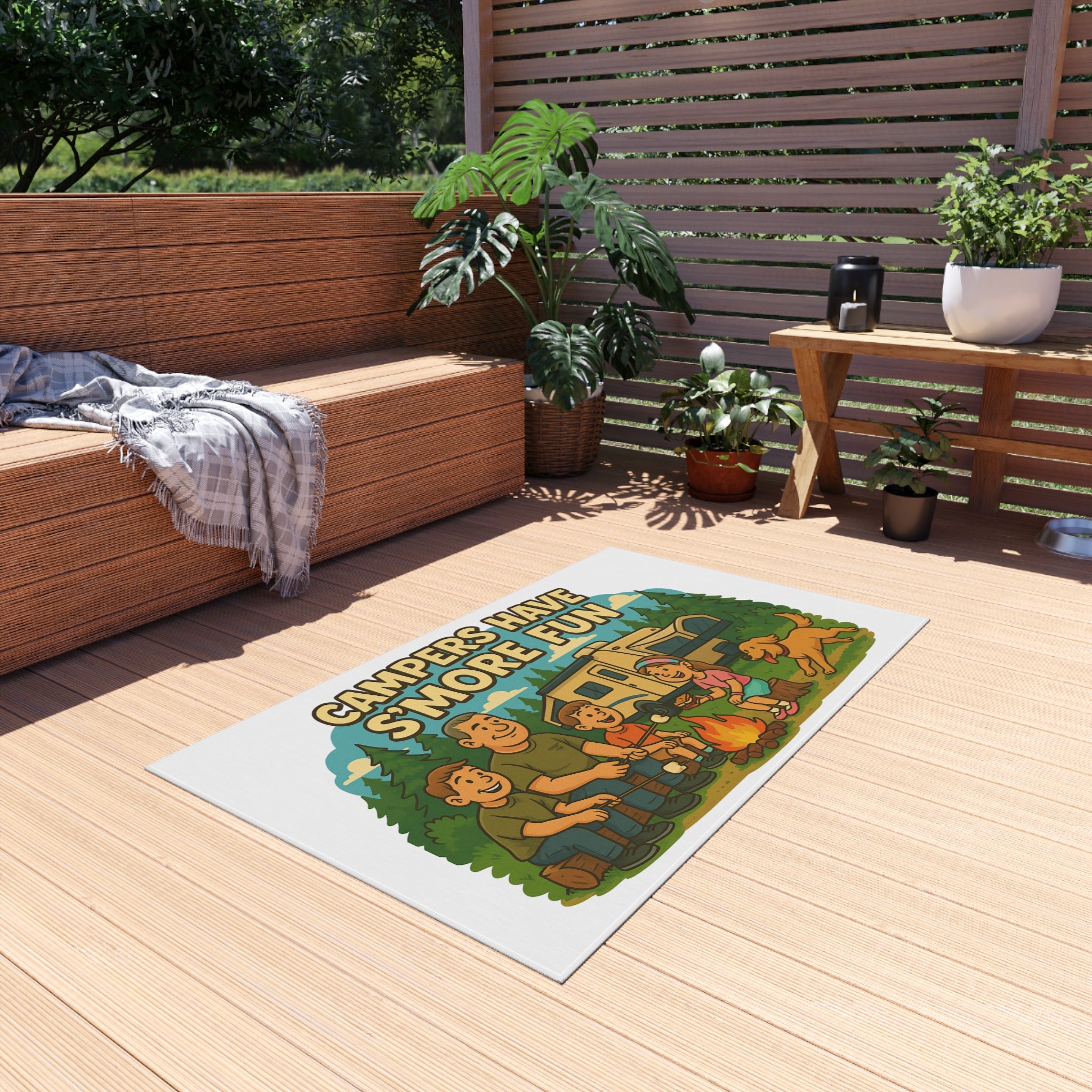 Campfire Fun Outdoor Rug, Family Camping Decor, Patio Mat, Garden Rug, Outdoor Entertaining, S'mores Themed