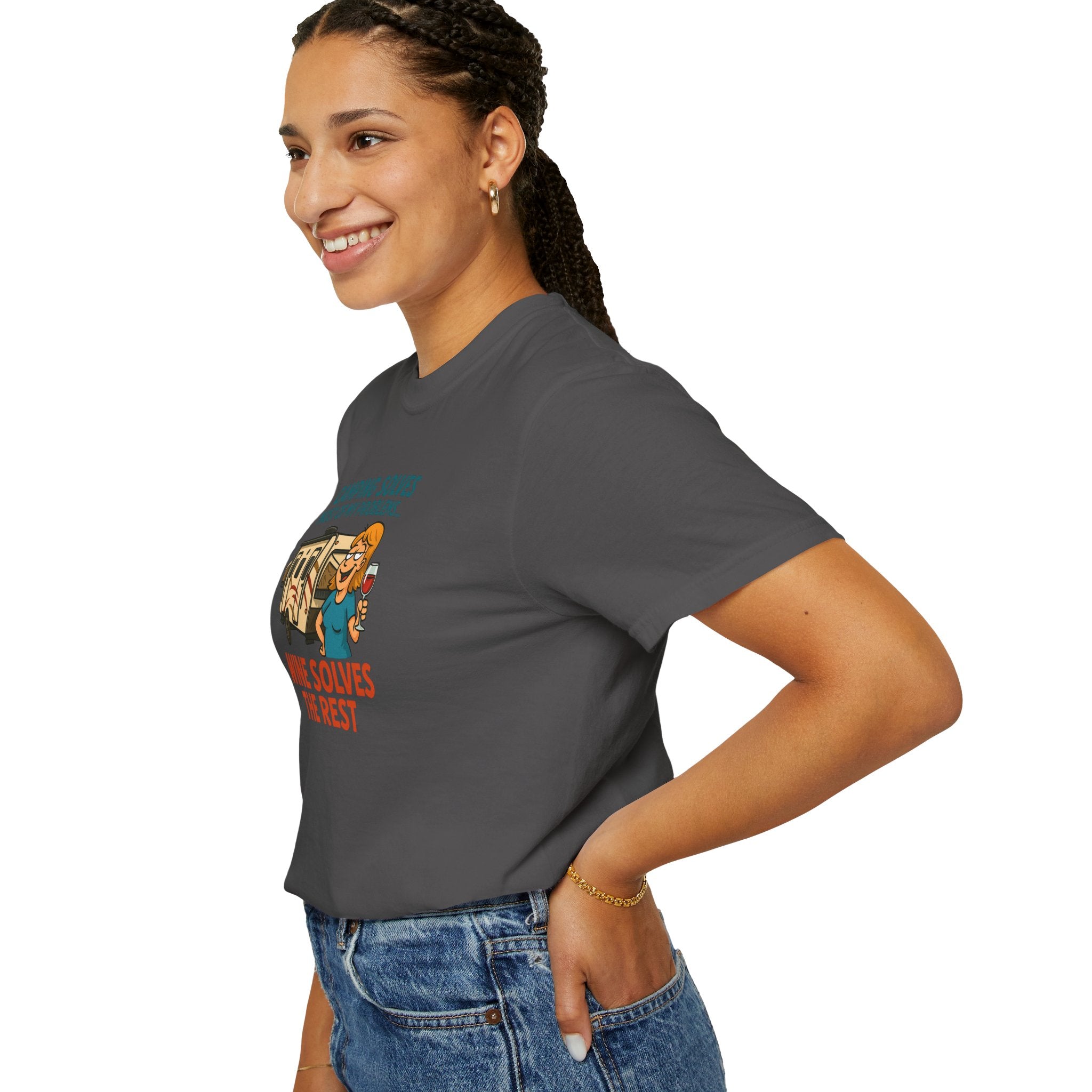 Camping & Wine Unisex T-Shirt, Relaxed Fit Tee, Perfect Gift for Campers, Wine Lovers, Outdoor Enthusiasts, Summer Celebrations