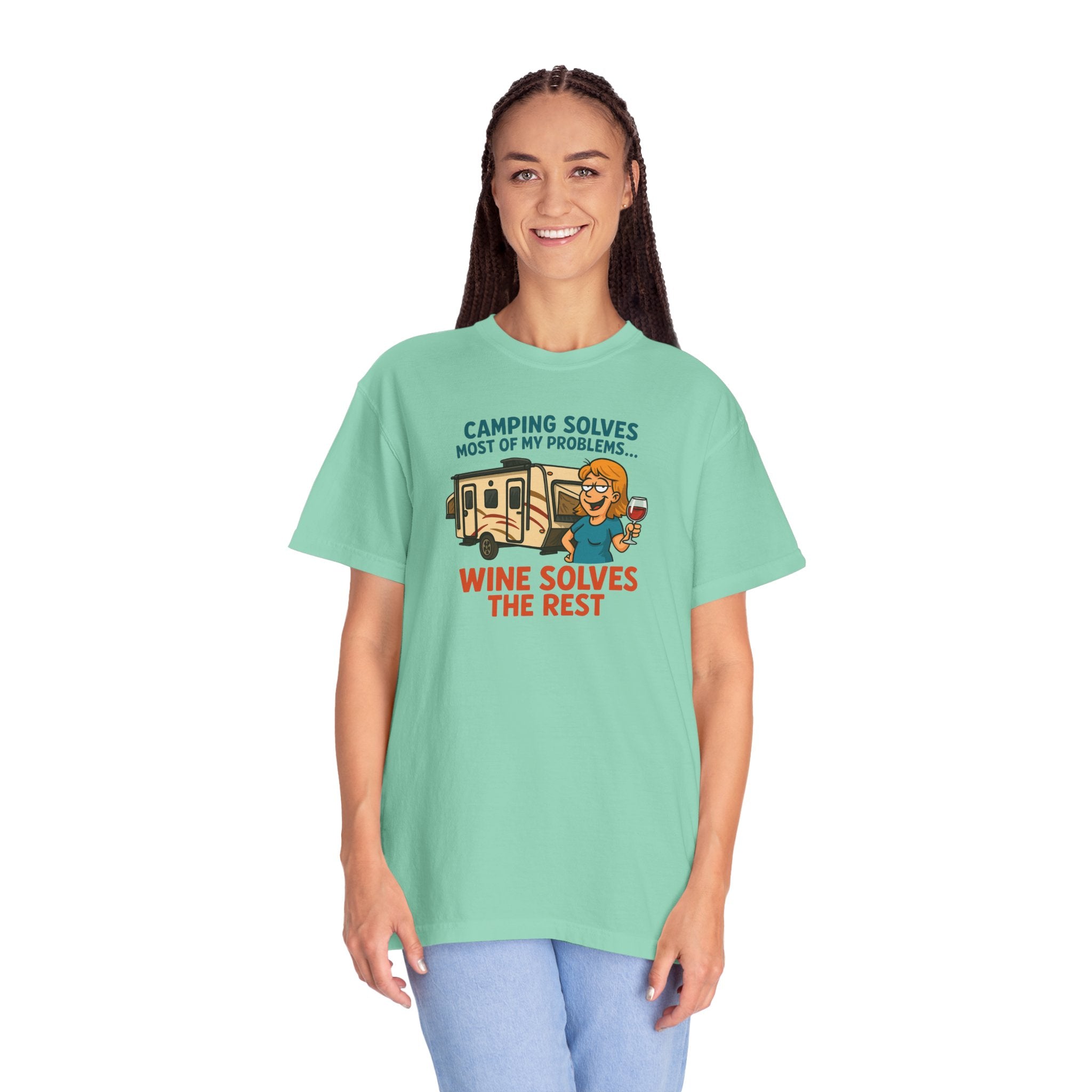 Camping & Wine Unisex T-Shirt, Relaxed Fit Tee, Perfect Gift for Campers, Wine Lovers, Outdoor Enthusiasts, Summer Celebrations