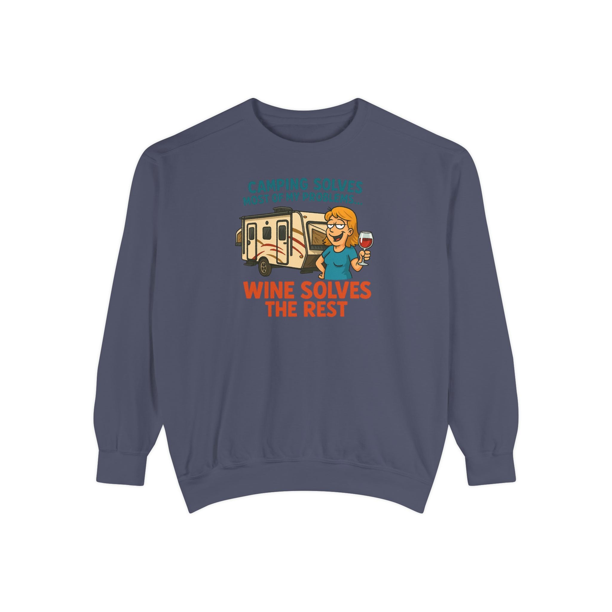 Camping Wine Sweatshirt | Unisex Garment-Dyed Pullover | Cozy Gift for Campers | Outdoor Adventures Apparel | Relaxed Fit Top