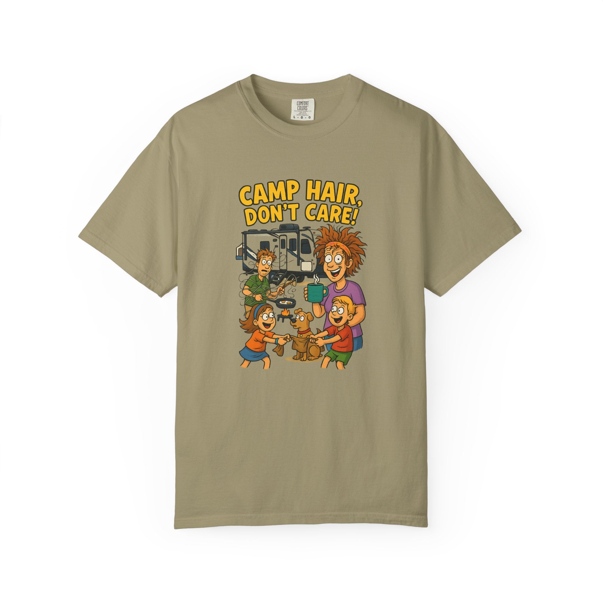 Camp Hair Don't Care T-Shirt, Unisex Garment-Dyed Tee, Camping Apparel, Funny Summer Shirt, Outdoor Lovers Gift, Vacation Essential