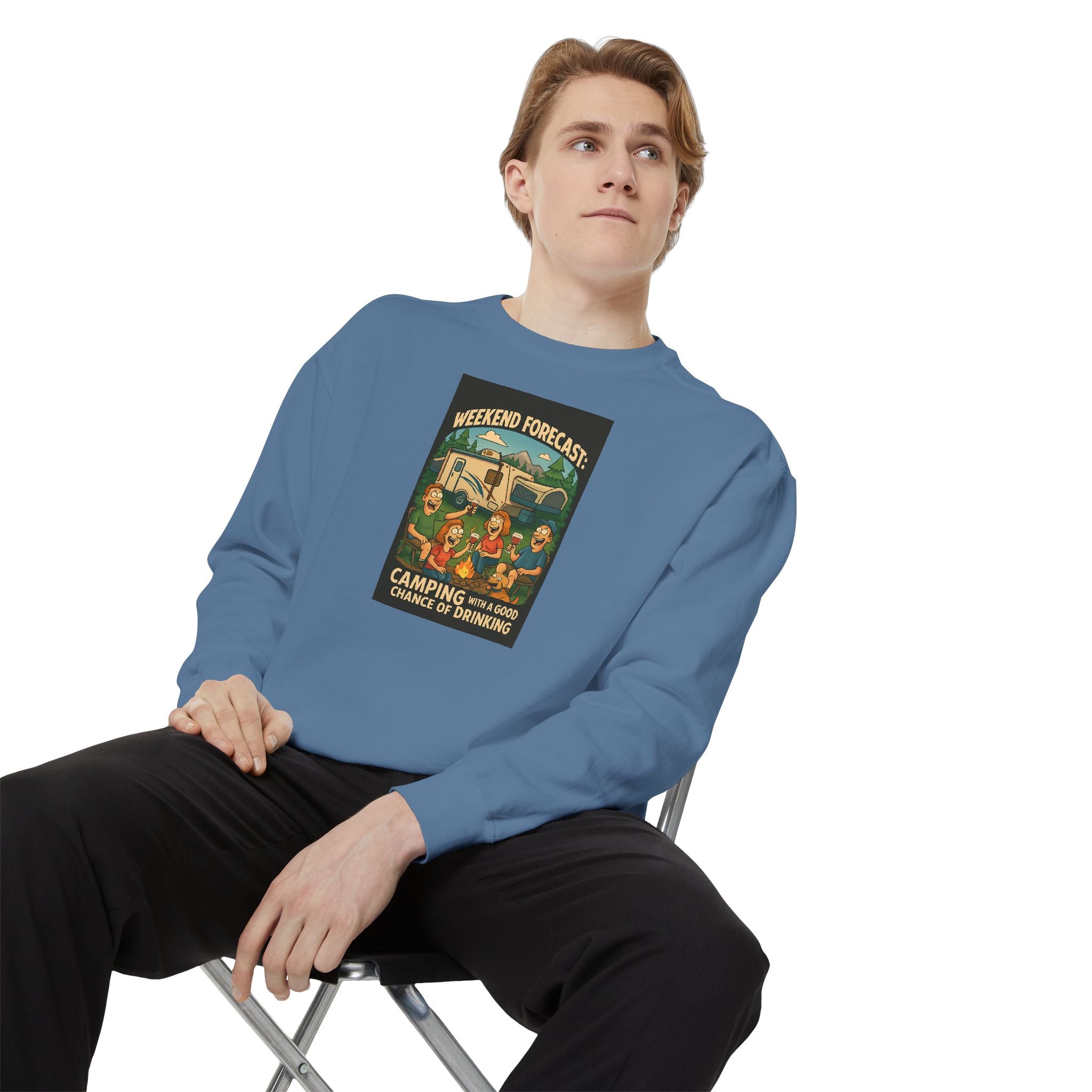 Weekend Forecast Camping Sweatshirt, Cozy Unisex Sweatshirt, Gift for Campers, Outdoor Adventure Apparel, Relaxed Fit Sweatshirt