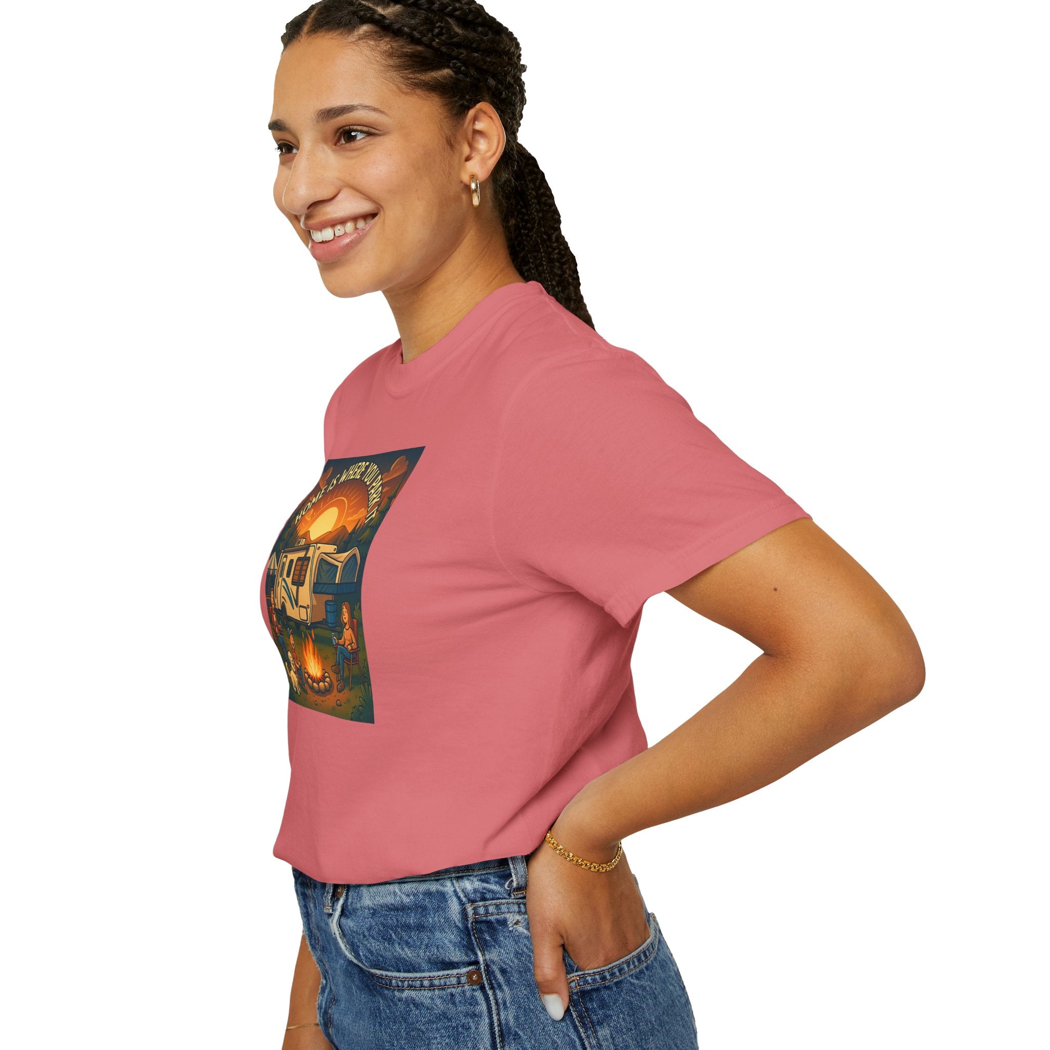 Home Is Where You Park T-shirt - Unisex Garment-Dyed Tee for Campers, Adventure Lovers, Outdoor Enthusiasts, Gift Idea