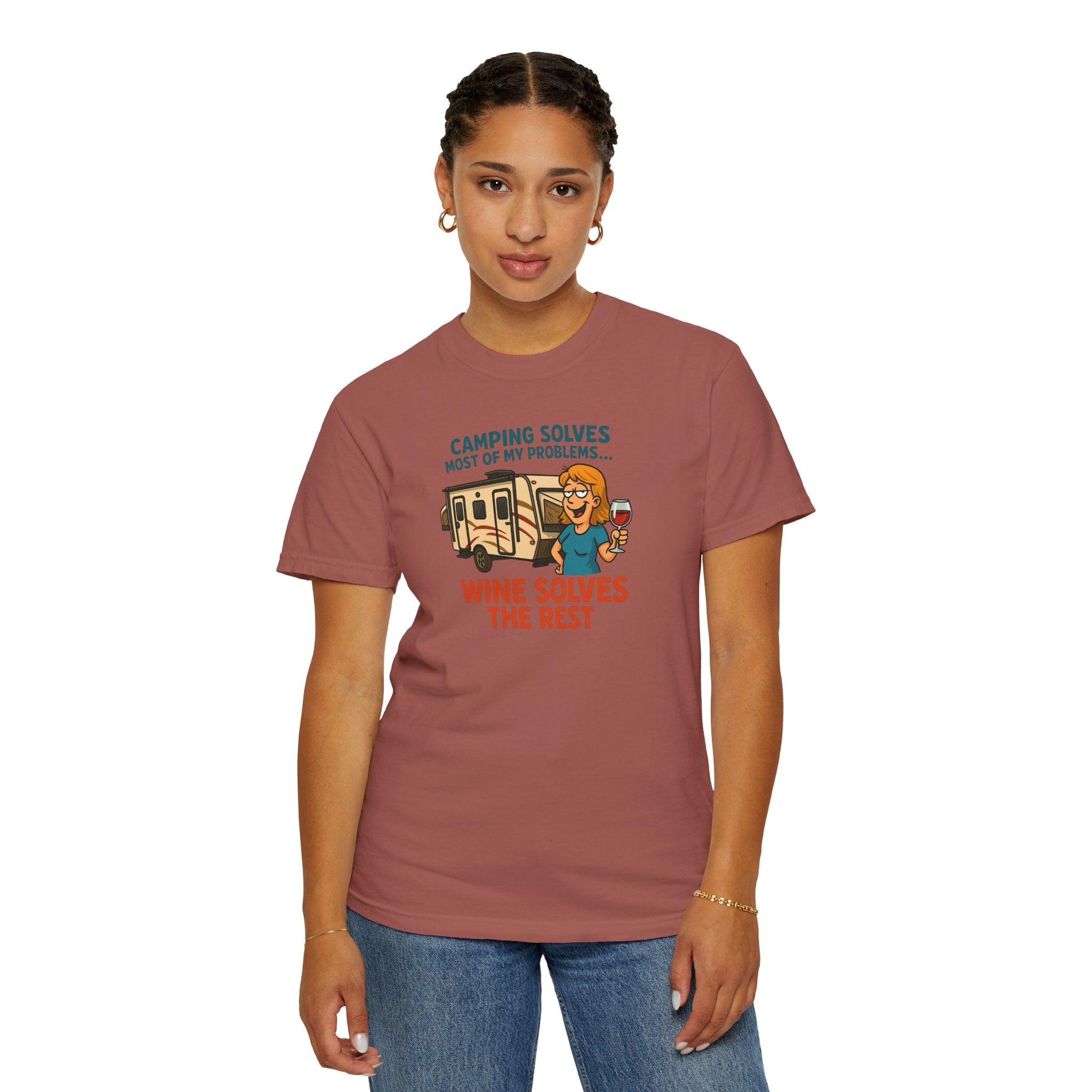 Camping & Wine Unisex T-Shirt, Relaxed Fit Tee, Perfect Gift for Campers, Wine Lovers, Outdoor Enthusiasts, Summer Celebrations