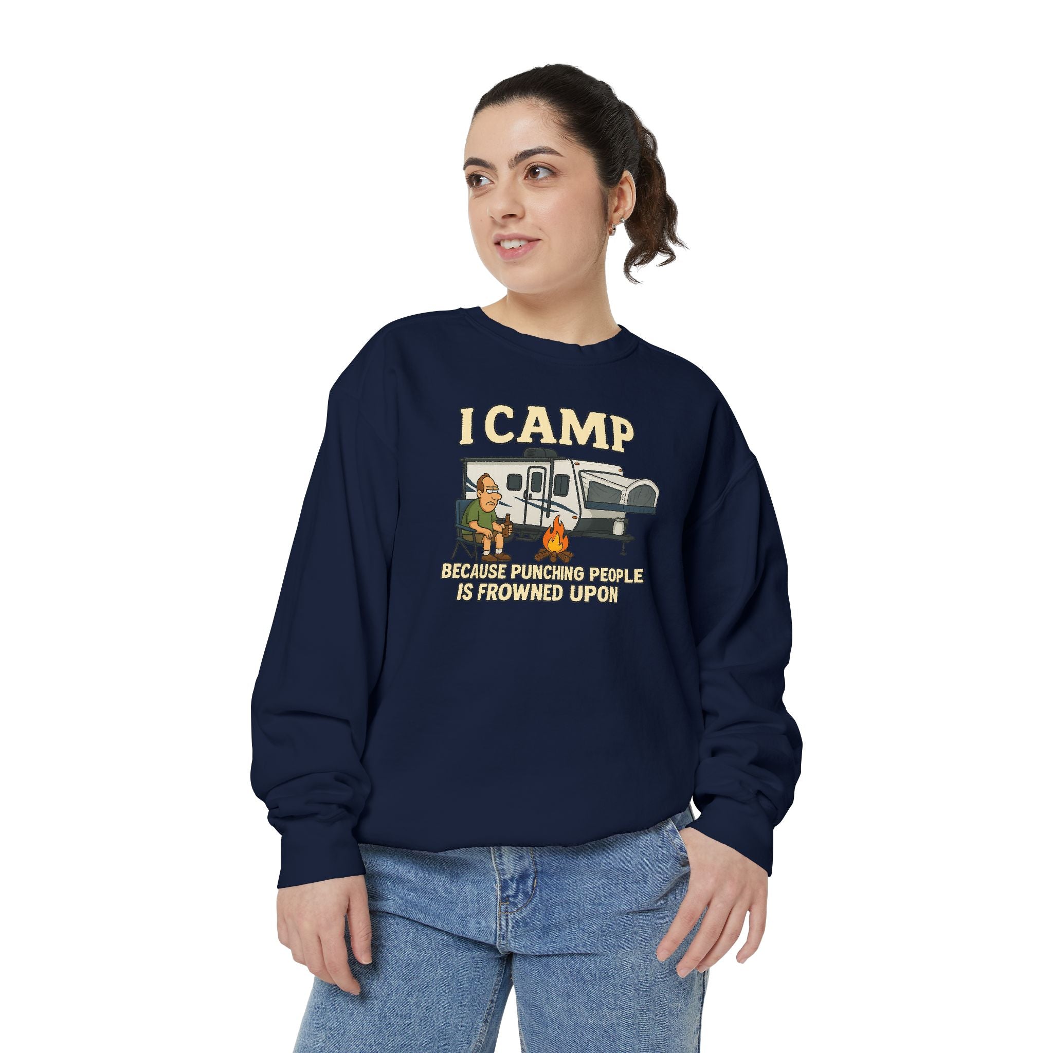 I Camp Unisex Garment-Dyed Sweatshirt - Cozy Camping Apparel for Outdoor Lovers