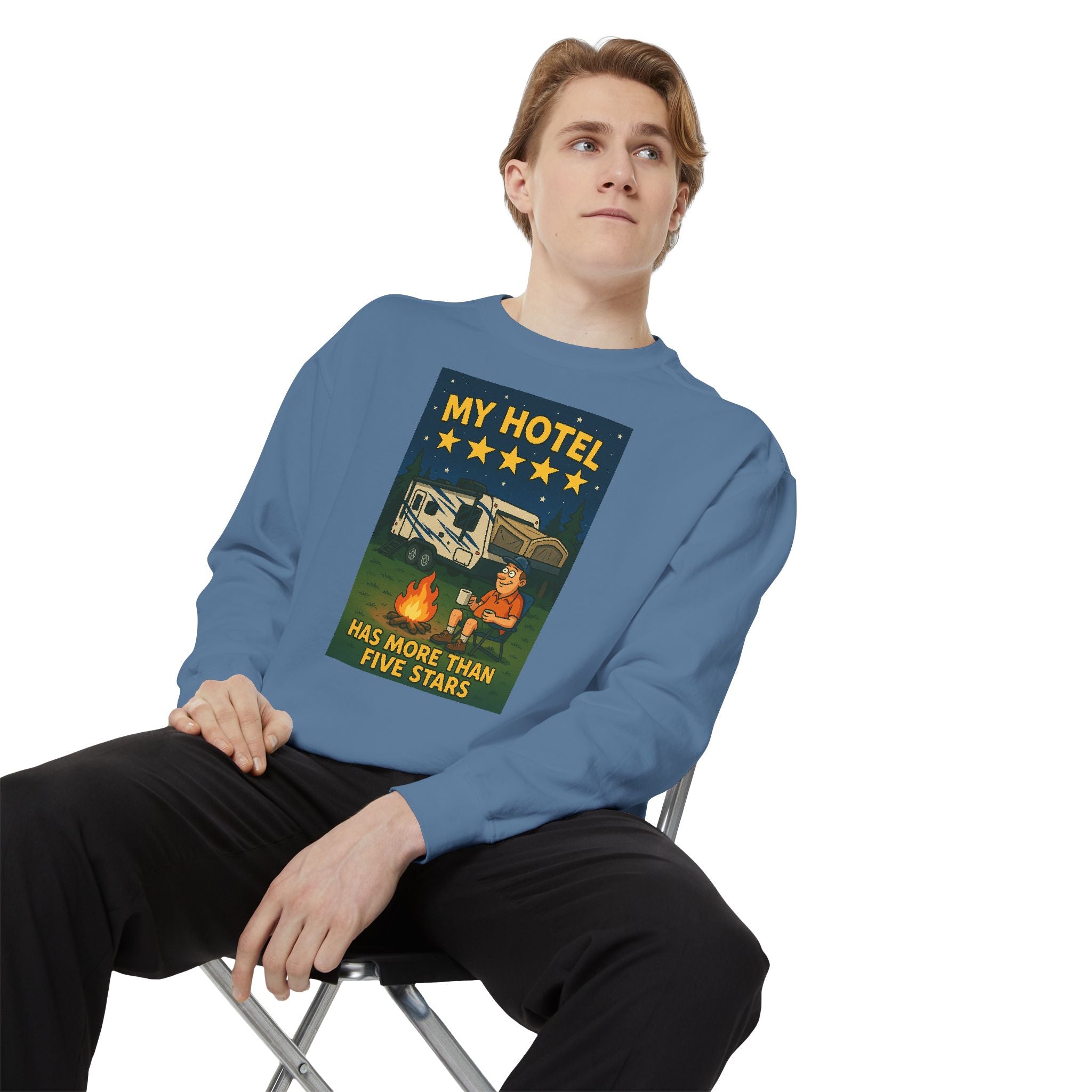 My Hotel Sweatshirt - Cozy Camping Apparel, Unisex Garment-Dyed Sweatshirt for Outdoor Lovers, Perfect for Bonfire Nights, Gift for Campers