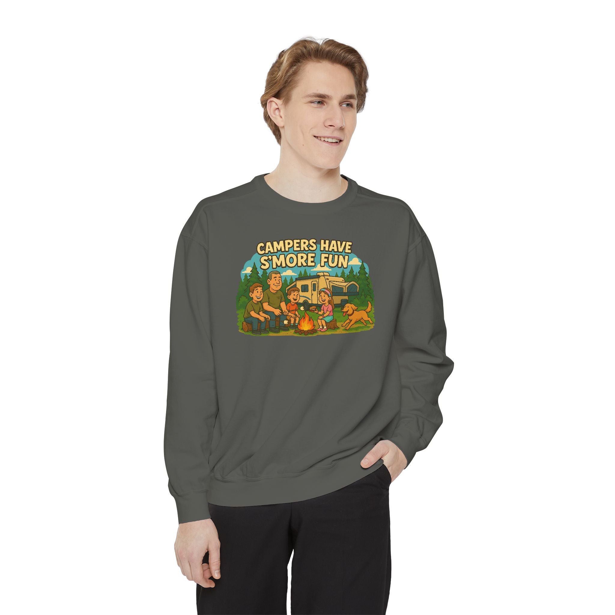 Camper Vibes Sweatshirt - Enjoy S'mores, Unisex Campfire Clothing, Perfect for Outdoor Adventures, Gift for Adventurers, Cozy Camping Attire