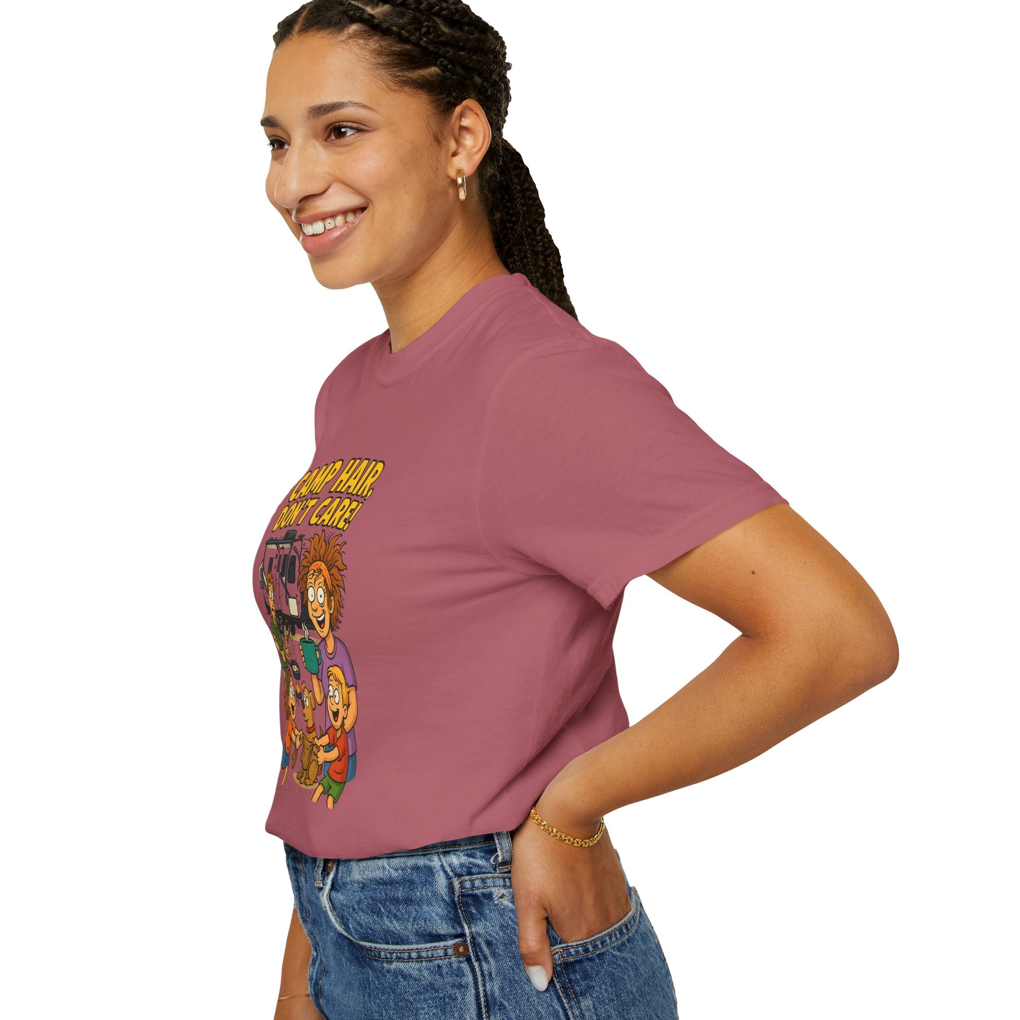 Camp Hair Don't Care T-Shirt, Unisex Garment-Dyed Tee, Camping Apparel, Funny Summer Shirt, Outdoor Lovers Gift, Vacation Essential