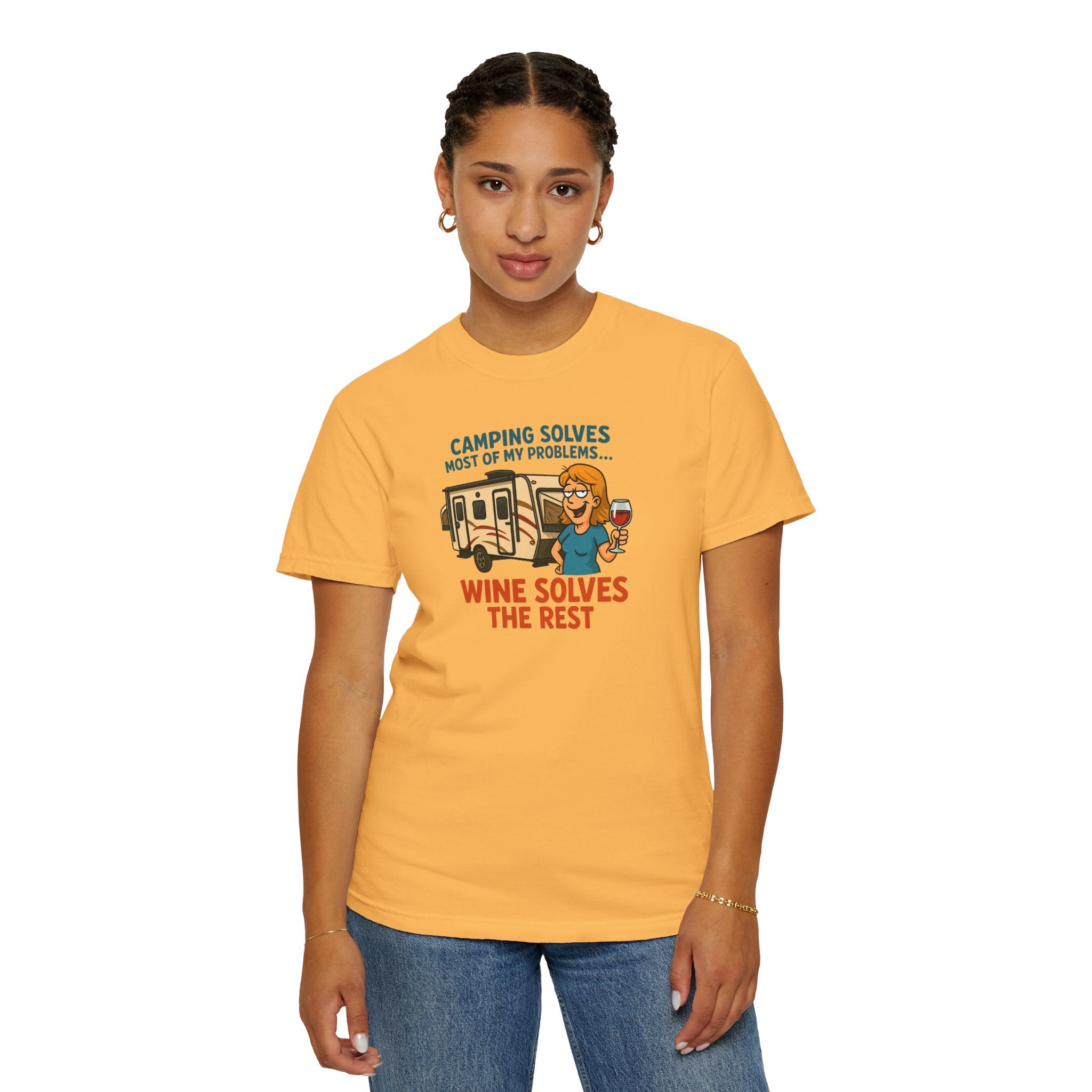 Camping & Wine Unisex T-Shirt, Relaxed Fit Tee, Perfect Gift for Campers, Wine Lovers, Outdoor Enthusiasts, Summer Celebrations