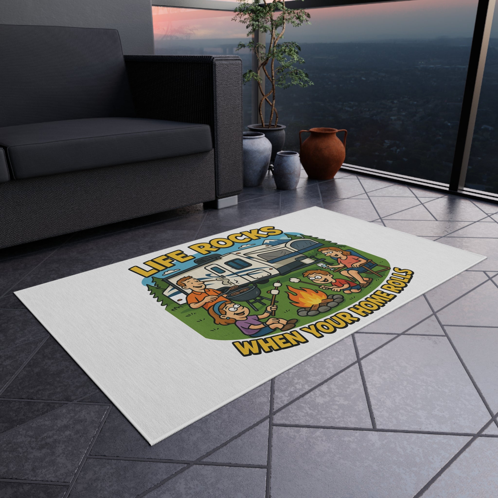 RV Life Outdoor Rug, Camping Decor Mat, Funny Welcome Home Rug, Patio Area Rug, Lightweight Outdoor Carpet
