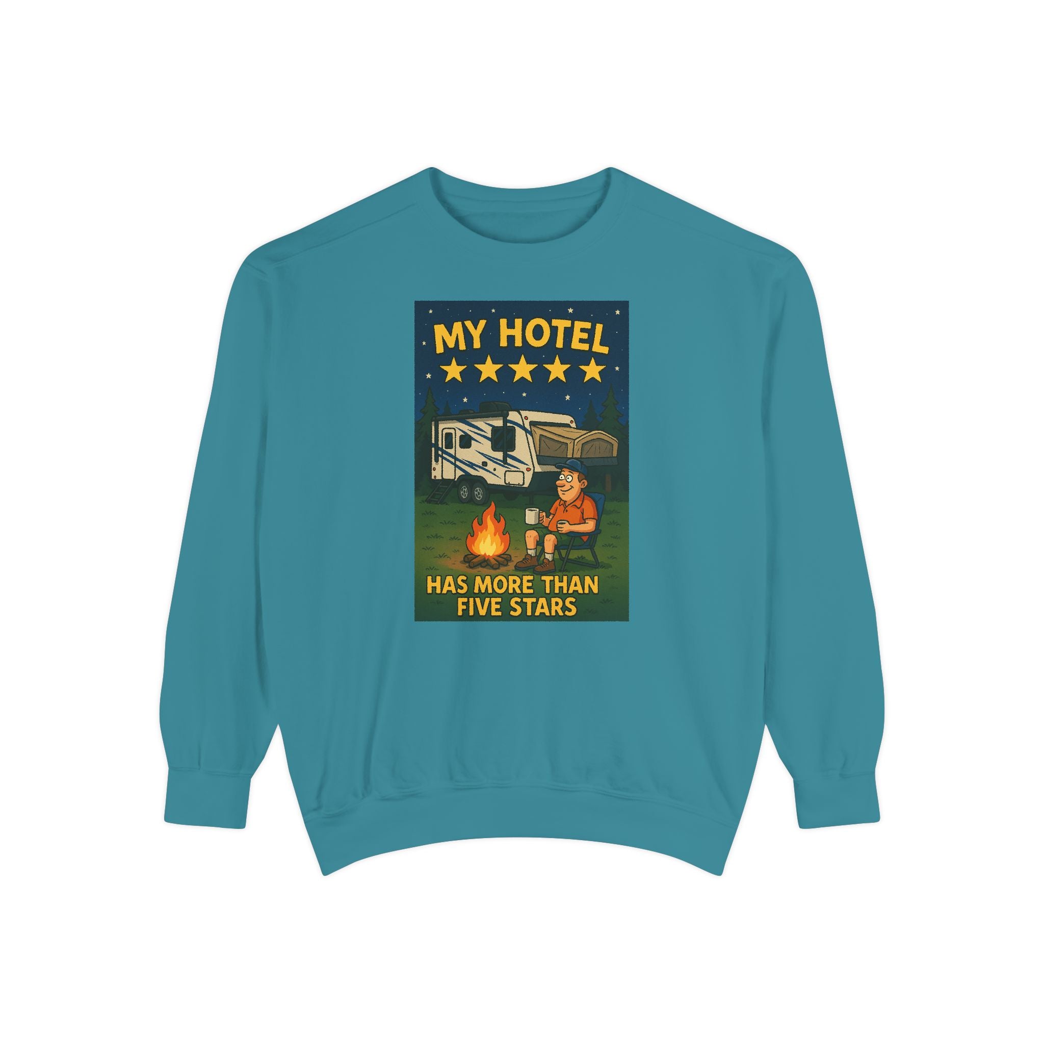 My Hotel Sweatshirt - Cozy Camping Apparel, Unisex Garment-Dyed Sweatshirt for Outdoor Lovers, Perfect for Bonfire Nights, Gift for Campers
