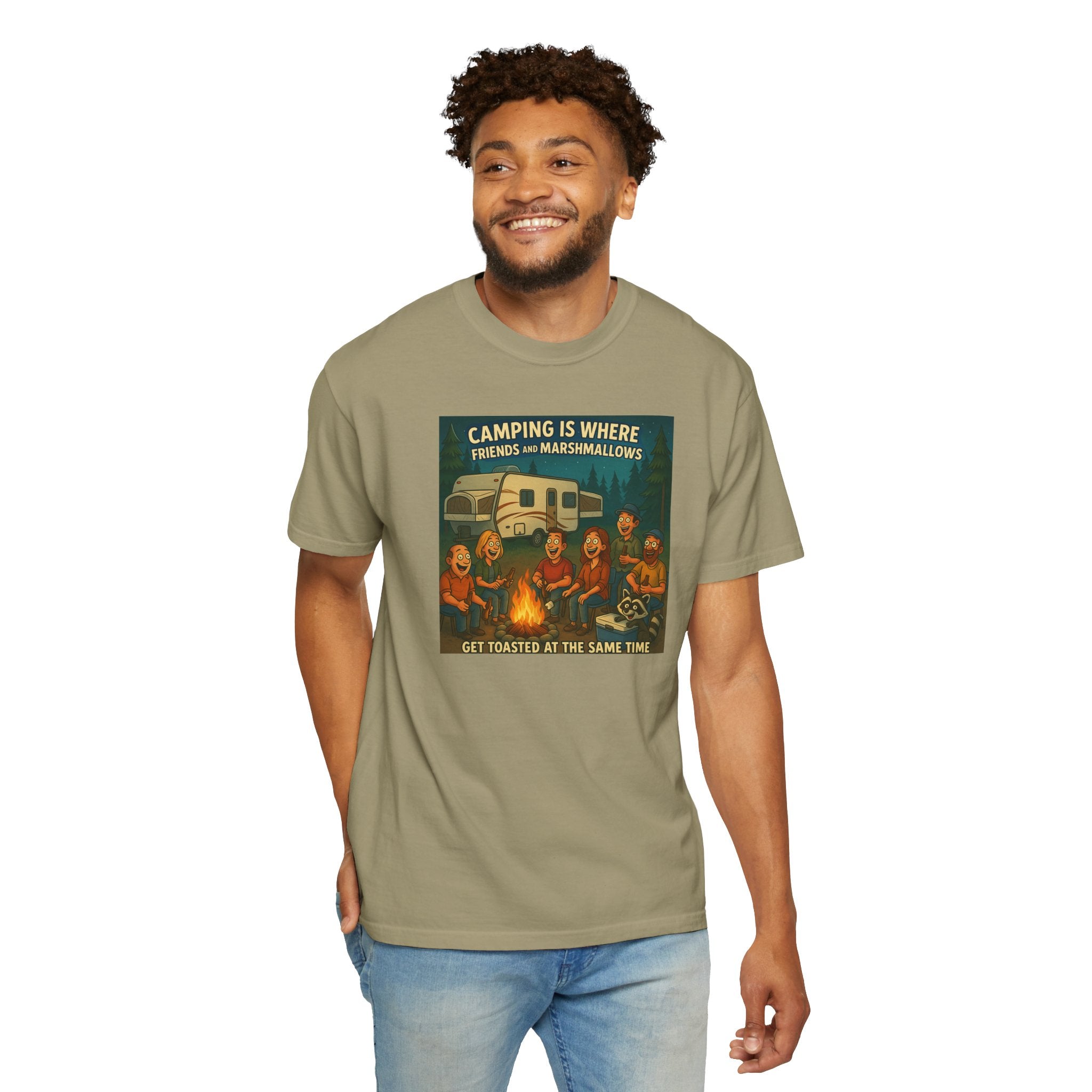 Camping T-Shirt: Get Toasted with Friends, Unisex Garment-Dyed Tee, Outdoor Adventure Shirt, Camping Gift, Summer BBQ Shirt, Family [...]