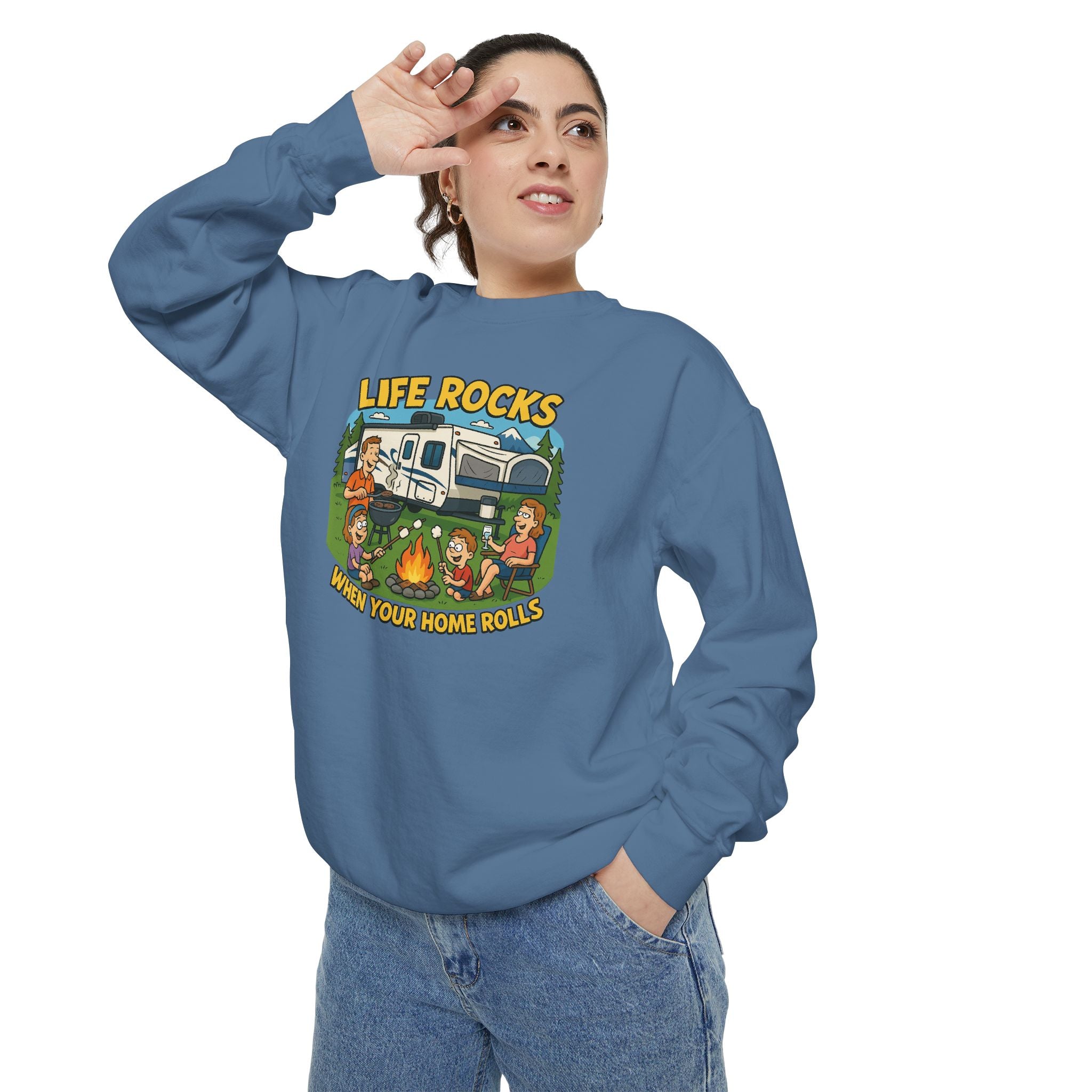 Retro Camping Sweatshirt, Life Rocks Sweater, Unisex Sweatshirt, Vintage RV Sweatshirt, Cozy Outdoor Apparel, Gift for Campers