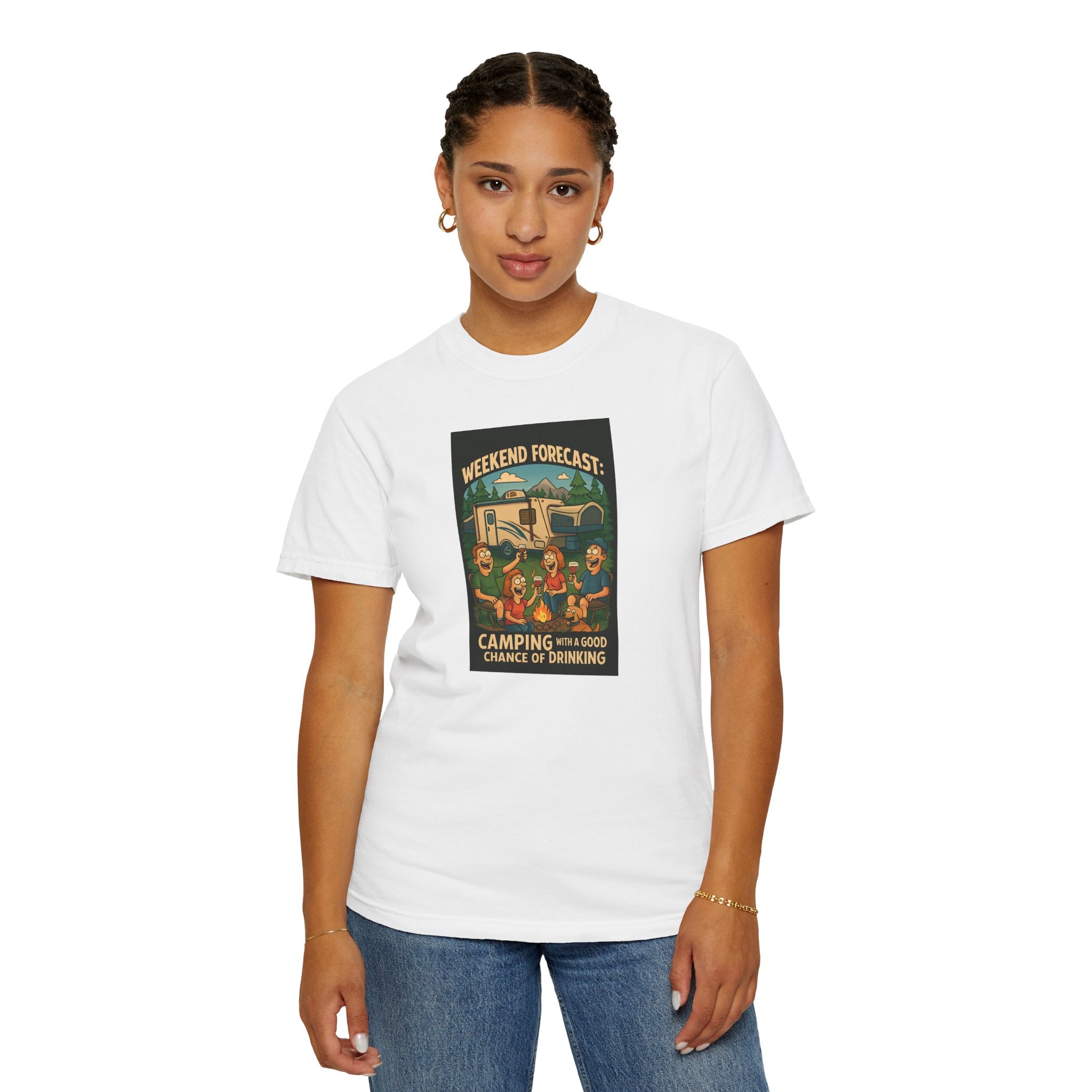 Camping Forecast T-Shirt, Unisex Graphic Tee, Gift for Campers, Outdoor Adventure Apparel, Weekend Getaway Shirt, Nature Lover's Tee