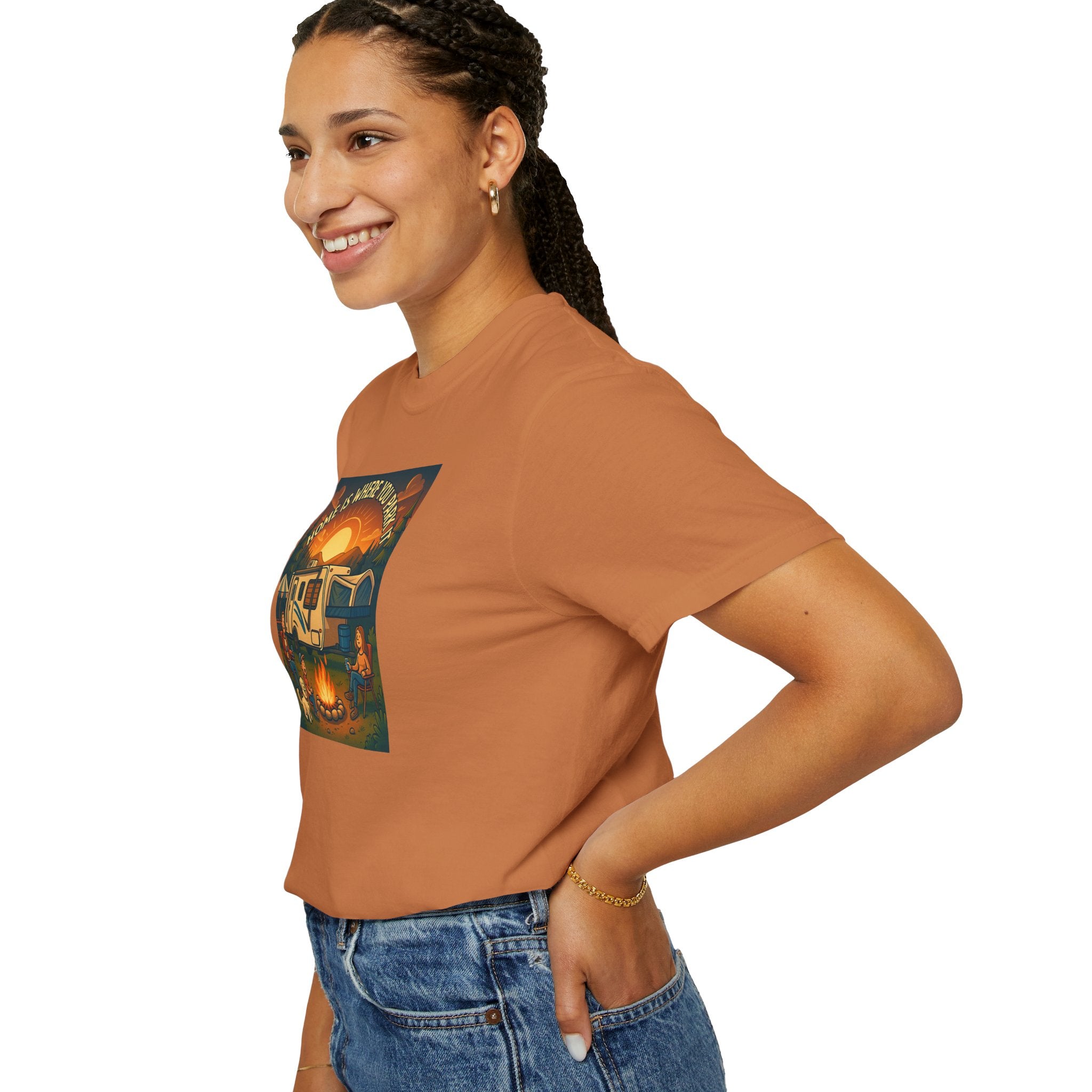 Home Is Where You Park T-shirt - Unisex Garment-Dyed Tee for Campers, Adventure Lovers, Outdoor Enthusiasts, Gift Idea