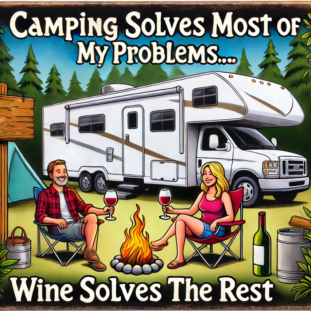 Travel Mug - Camping solves most of my problems Wine solves the rest - Stainless Steel