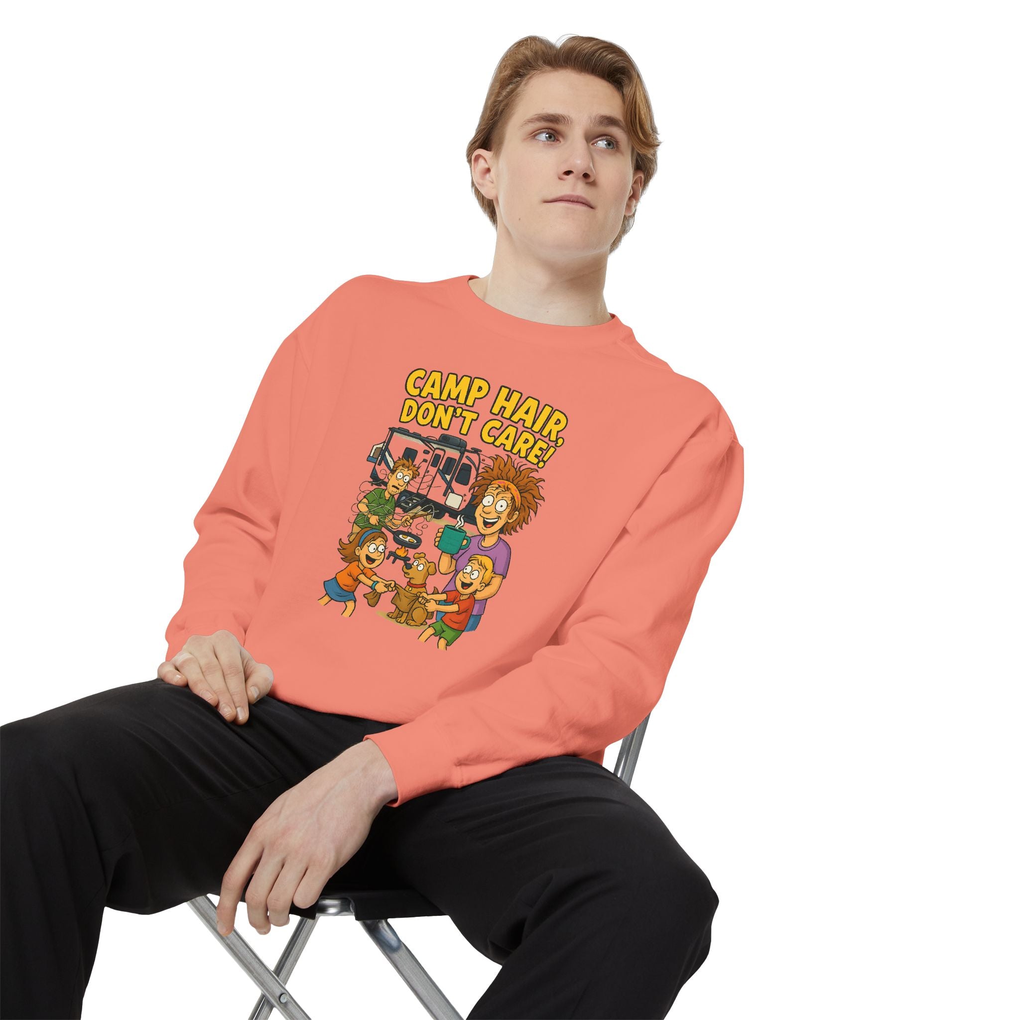 Camp Hair Don't Care Sweatshirt, Cozy Unisex Sweater, Perfect for Campers, Gift for Travel Lovers, Casual Outfit, All Season