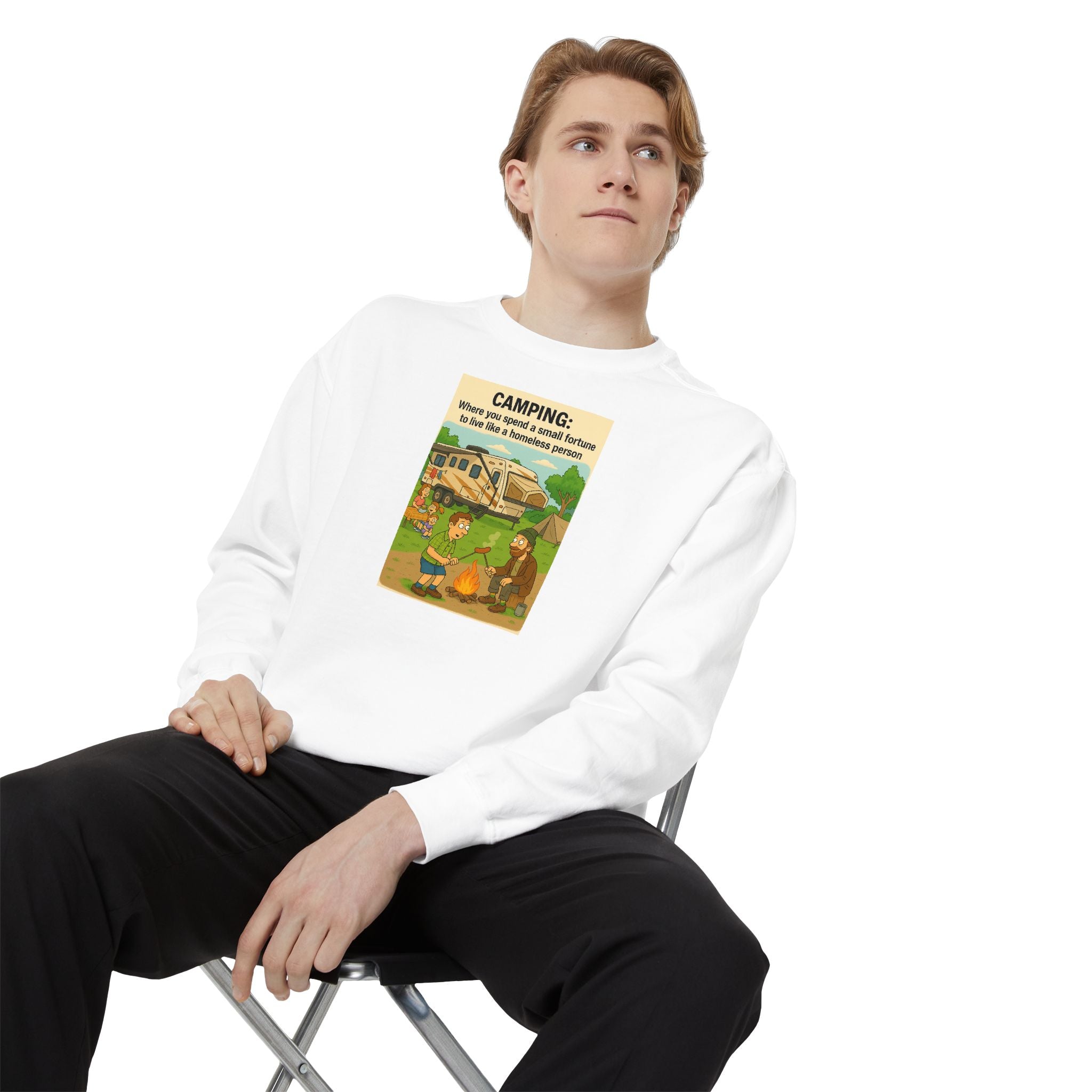 Camping Adventure Sweatshirt, Unisex Garment-DyedPullover, Cozy Casual Wear, Outdoor Enthusiast Gift, Camping Trip Apparel