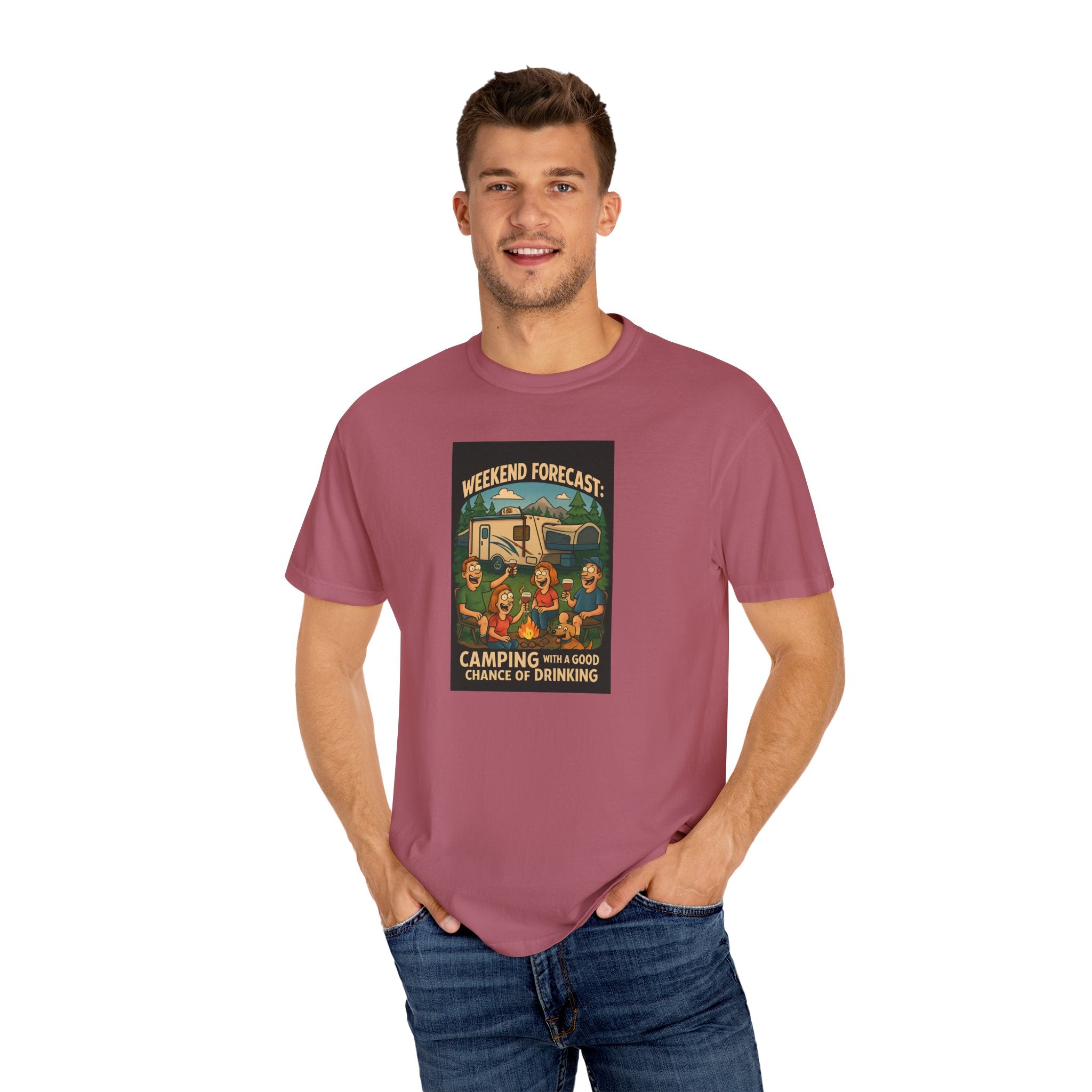 Camping Forecast T-Shirt, Unisex Graphic Tee, Gift for Campers, Outdoor Adventure Apparel, Weekend Getaway Shirt, Nature Lover's Tee