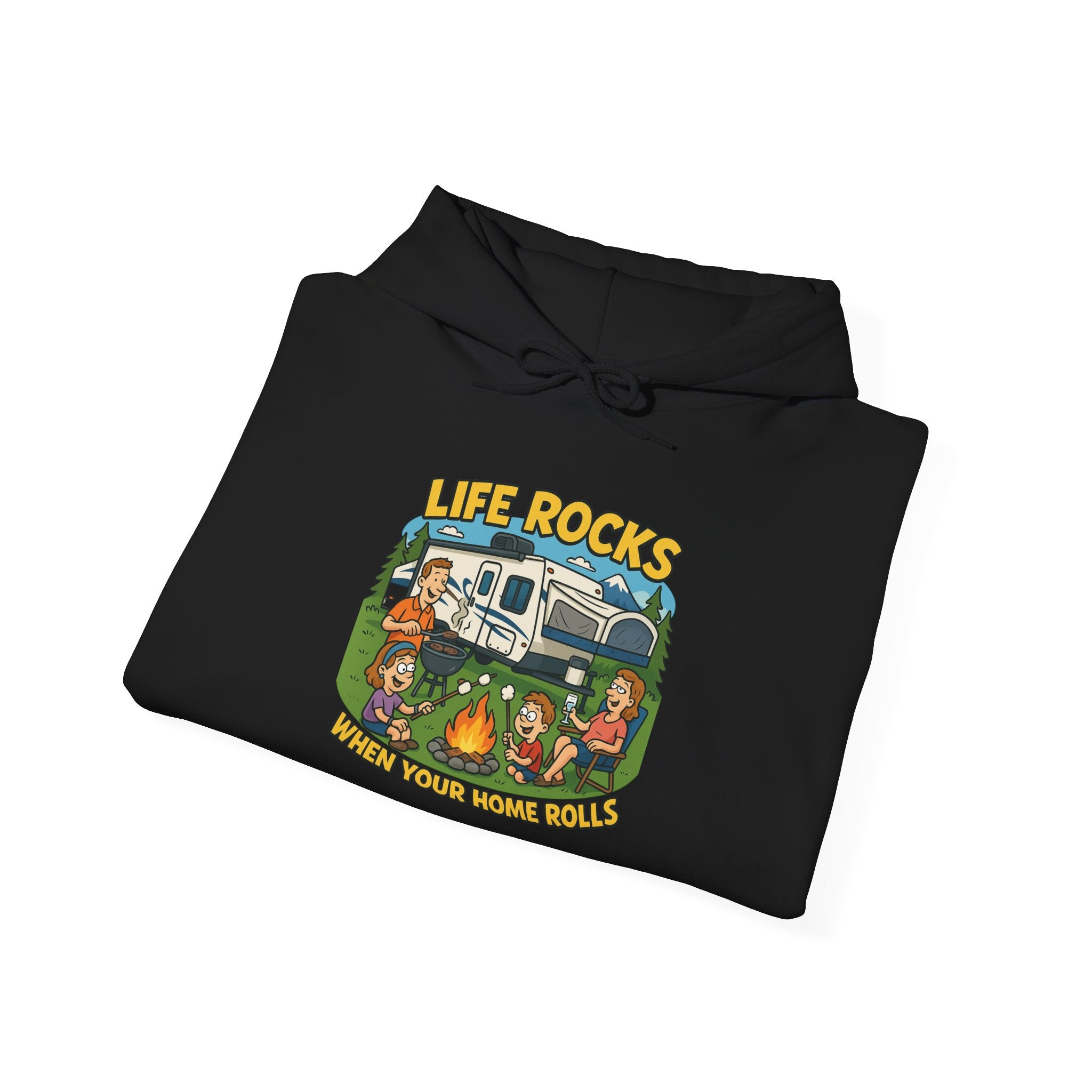 Campfire Adventure Hoodie with Retro Design, Cozy Gift for Outdoor Lovers, Perfect for Camping, Road Trips, and Casual Wear
