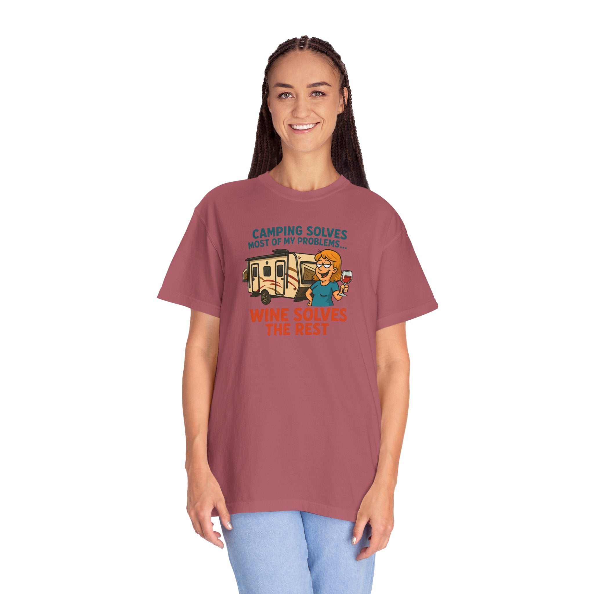 Camping & Wine Unisex T-Shirt, Relaxed Fit Tee, Perfect Gift for Campers, Wine Lovers, Outdoor Enthusiasts, Summer Celebrations