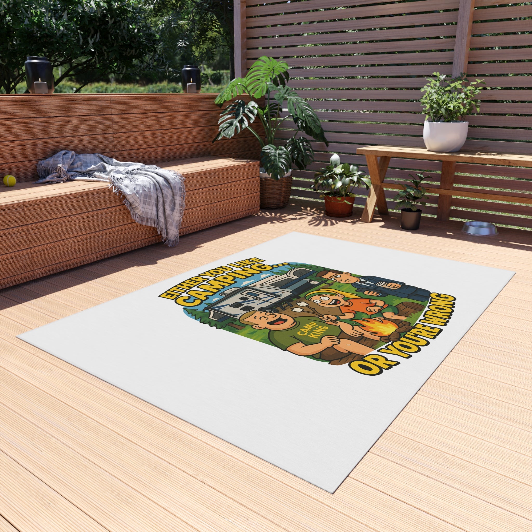 Camping-Themed Outdoor Rug: "Either You Like Camping... or You're Wrong"