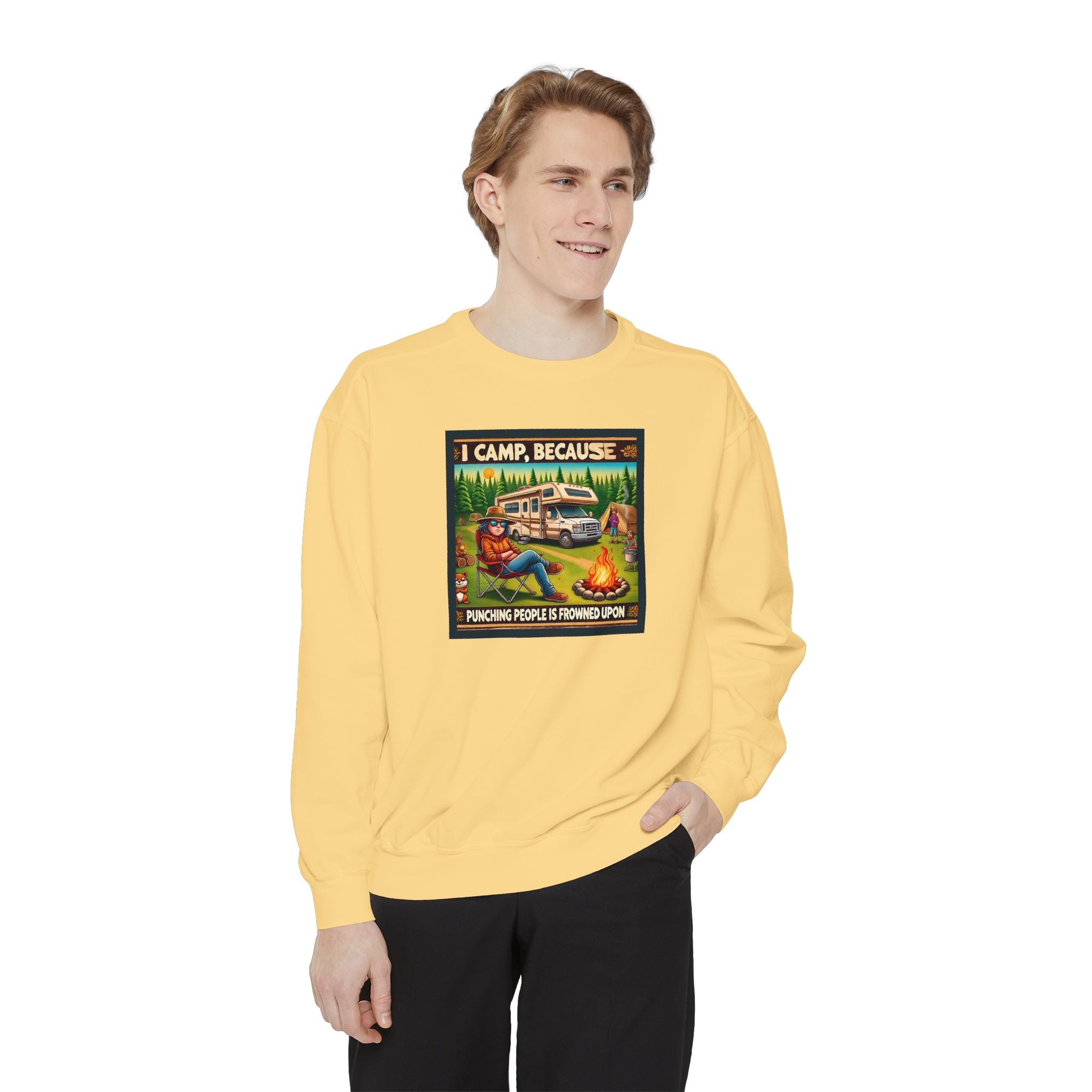 Unisex Sweatshirt - I CAMP, because punching people is frowned upon