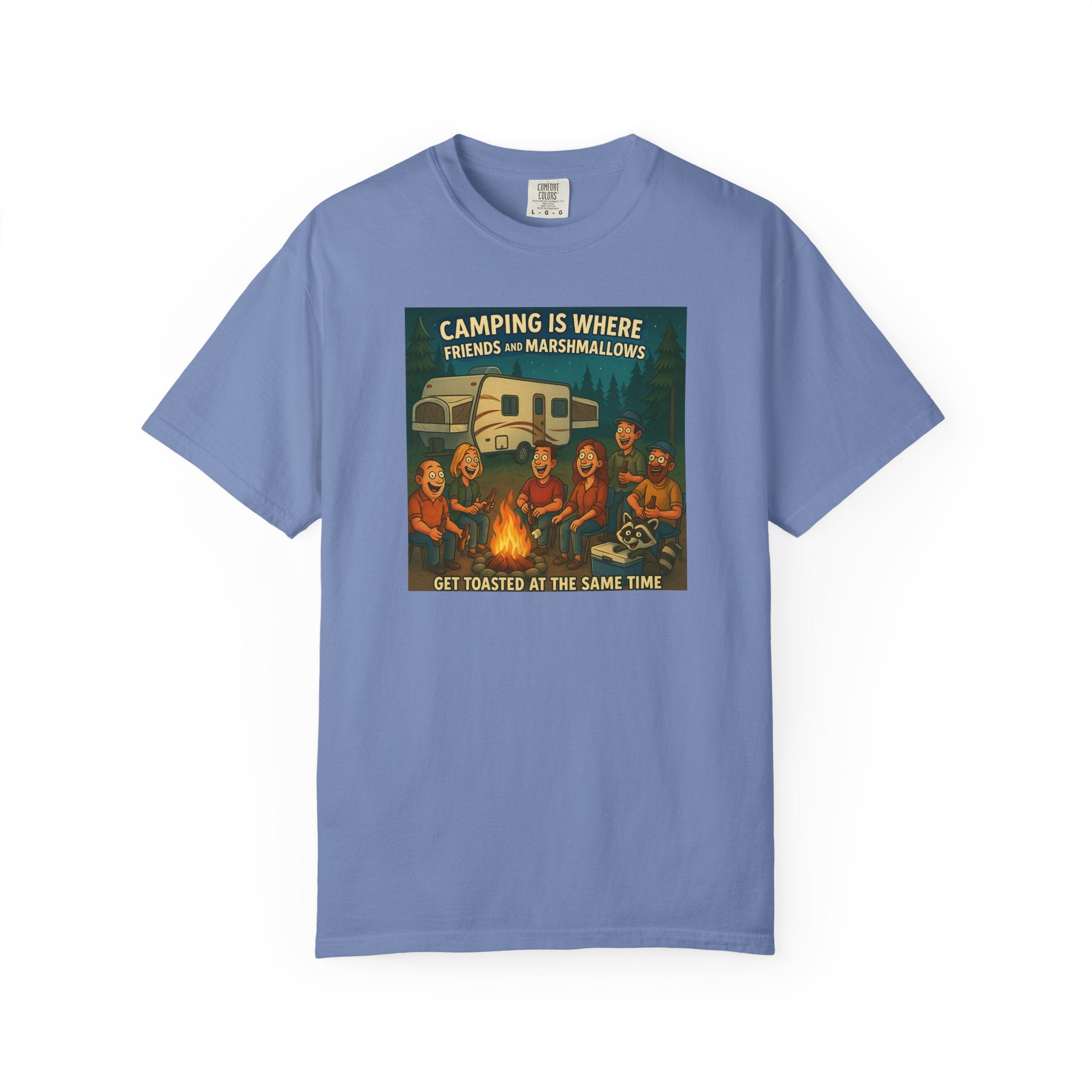 Camping T-Shirt: Get Toasted with Friends, Unisex Garment-Dyed Tee, Outdoor Adventure Shirt, Camping Gift, Summer BBQ Shirt, Family [...]