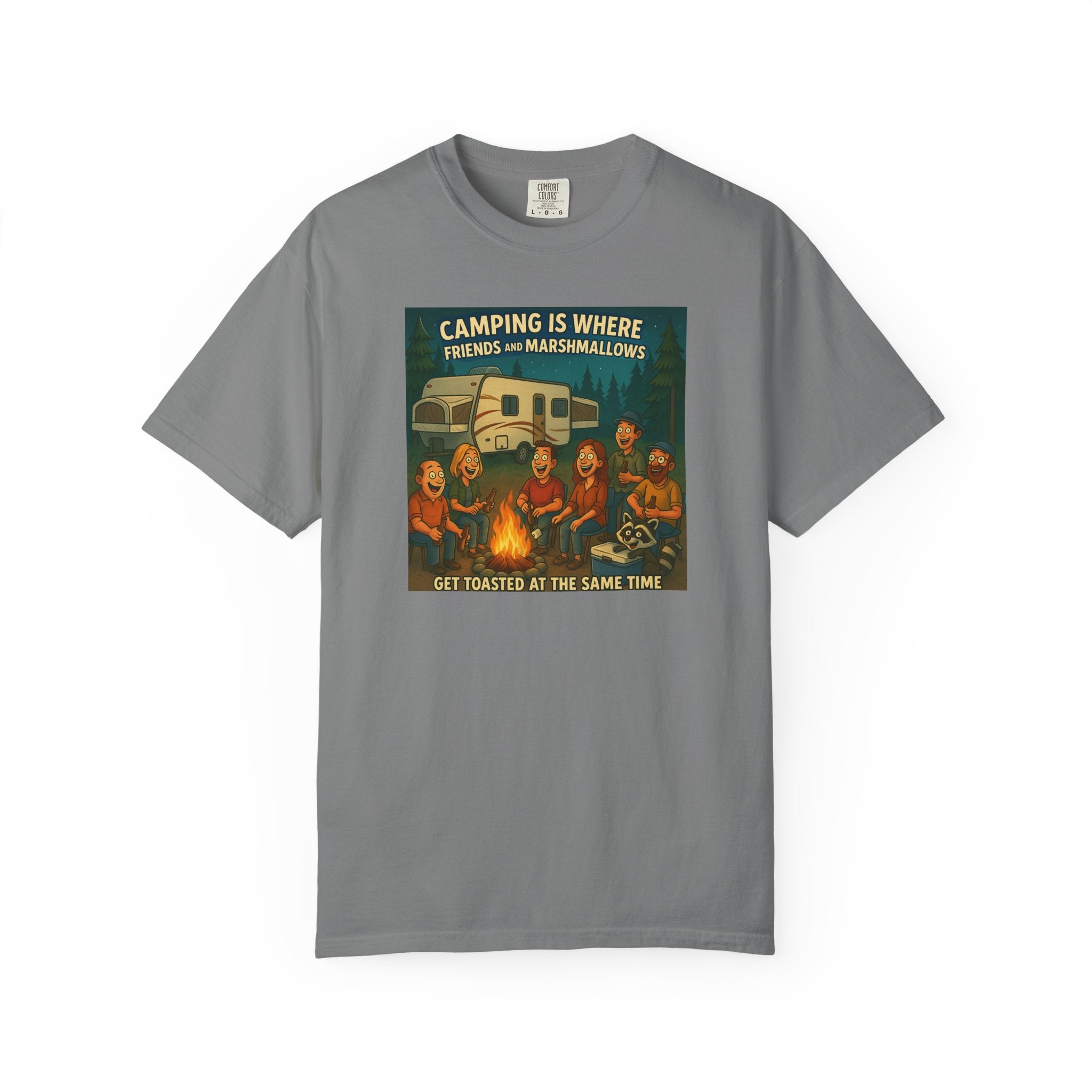 Camping T-Shirt: Get Toasted with Friends, Unisex Garment-Dyed Tee, Outdoor Adventure Shirt, Camping Gift, Summer BBQ Shirt, Family [...]