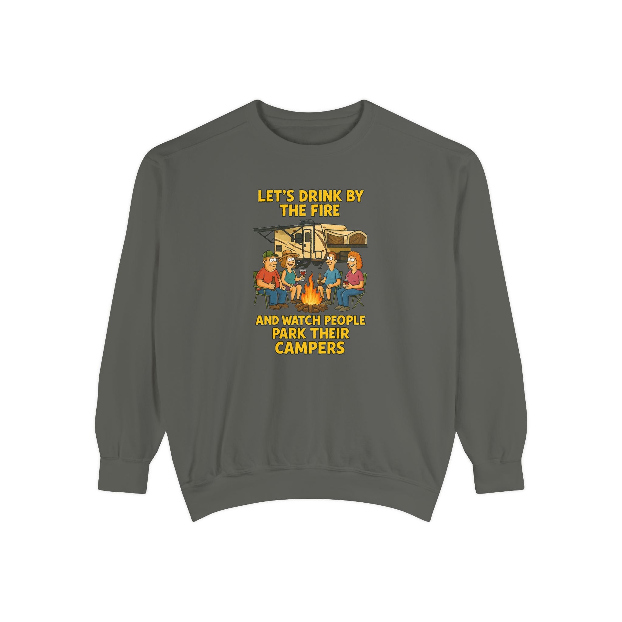 Cozy Campfire Sweatshirt - Let’s Drink by the Fire, Unisex Pullover, Perfect for Bonfires, Camping Trips, Outdoor Gatherings, Cozy Nights