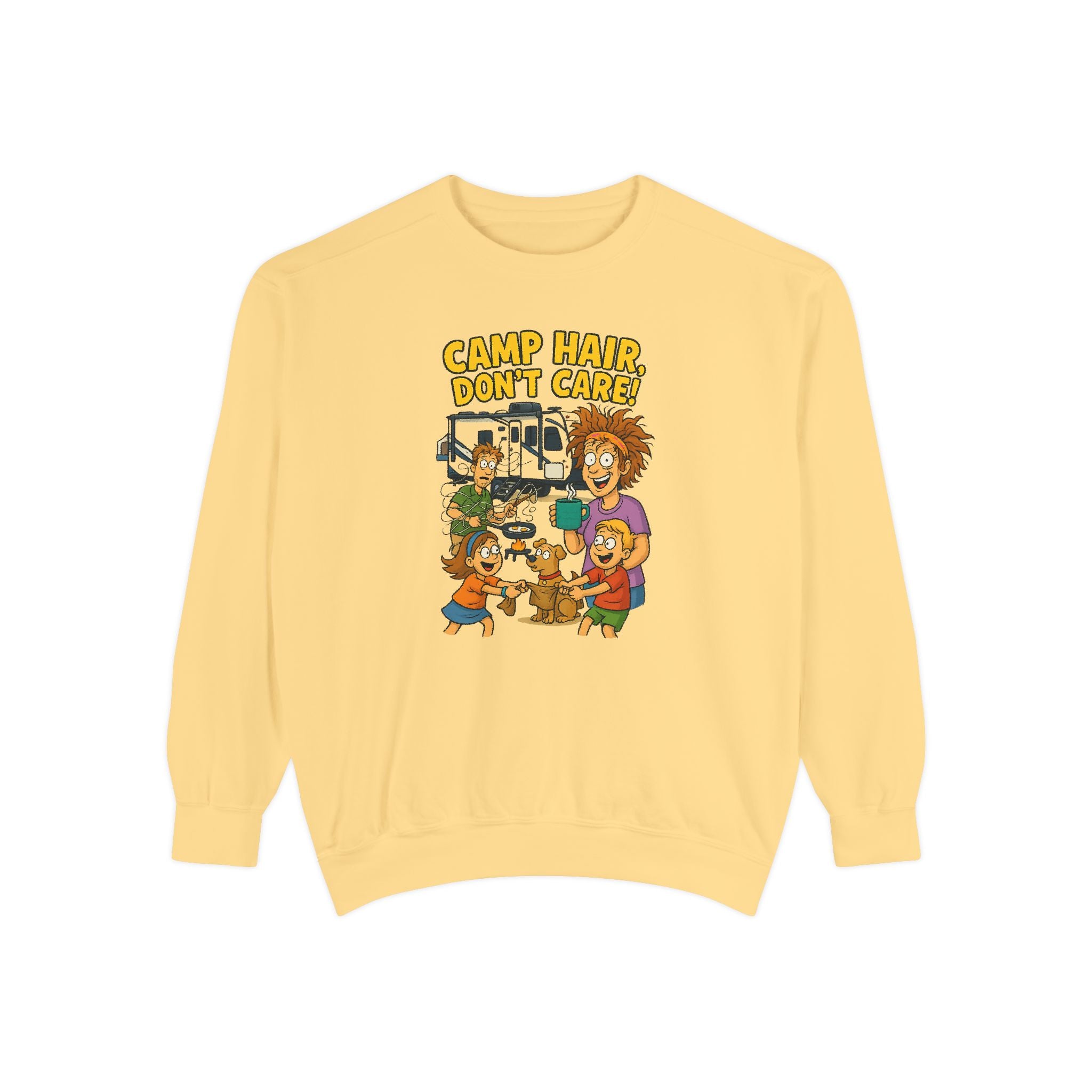 Camp Hair Don't Care Sweatshirt, Cozy Unisex Sweater, Perfect for Campers, Gift for Travel Lovers, Casual Outfit, All Season