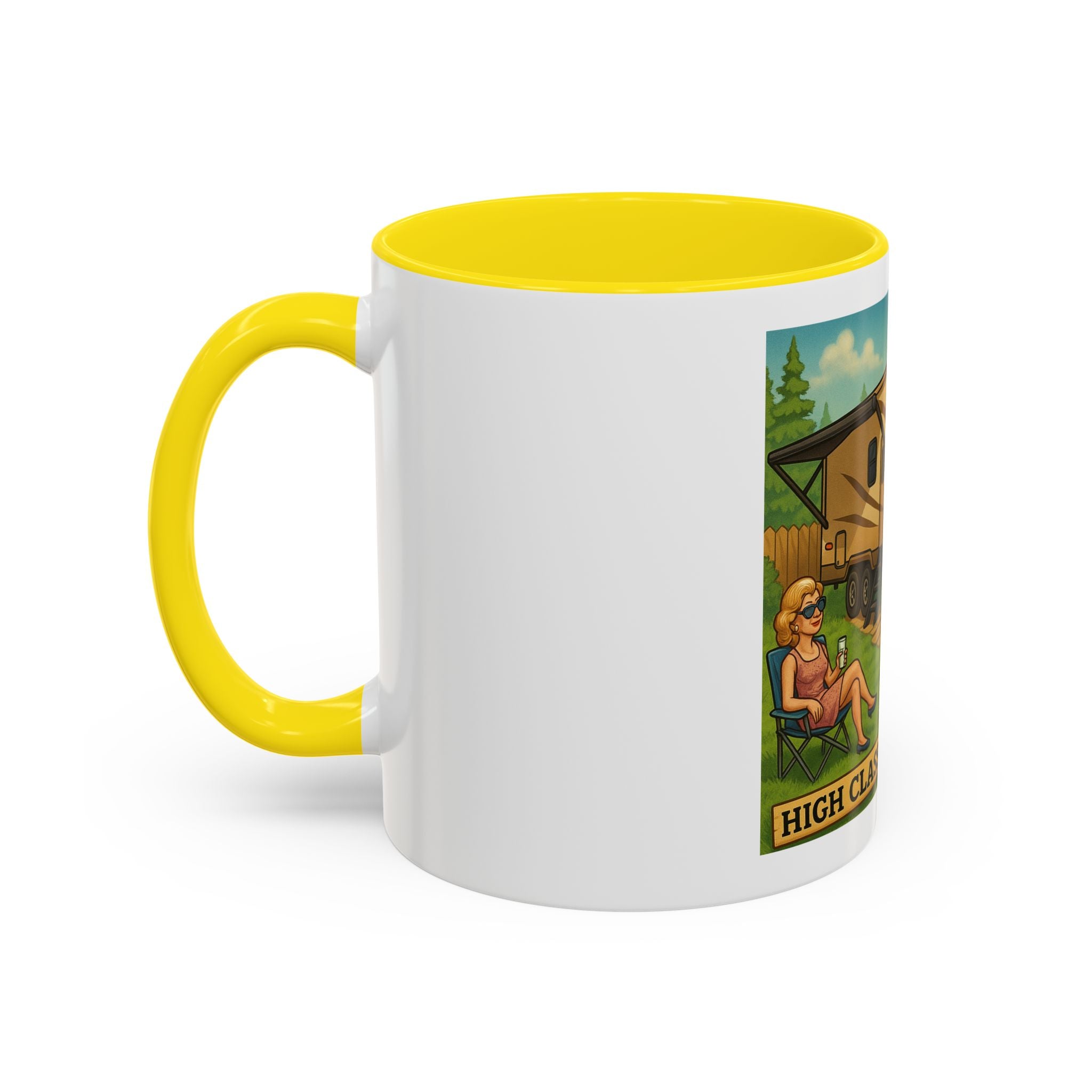 High Class Trailer Trash Coffee Mug - Fun Campfire Ceramic Tea Cup