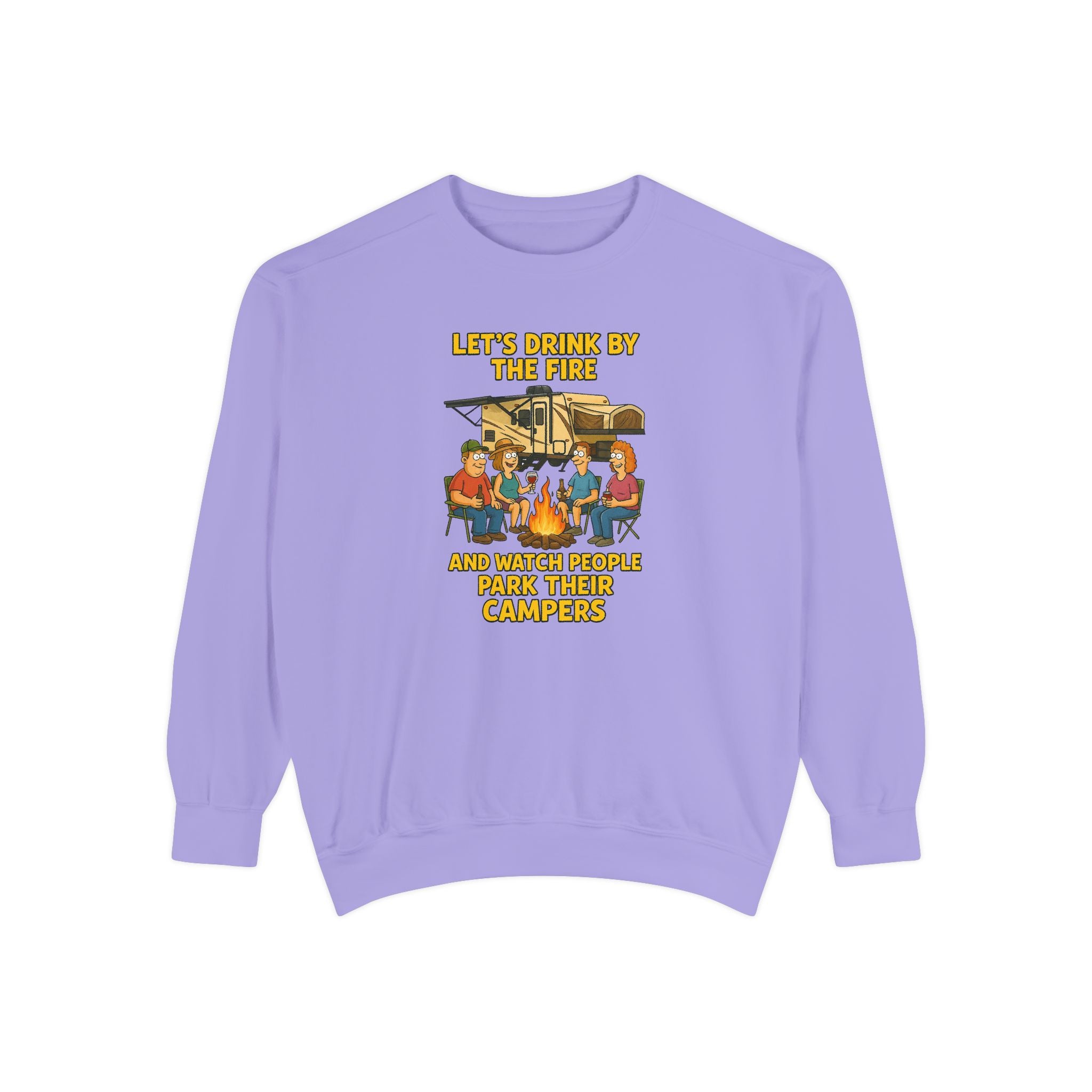Cozy Campfire Sweatshirt - Let’s Drink by the Fire, Unisex Pullover, Perfect for Bonfires, Camping Trips, Outdoor Gatherings, Cozy Nights