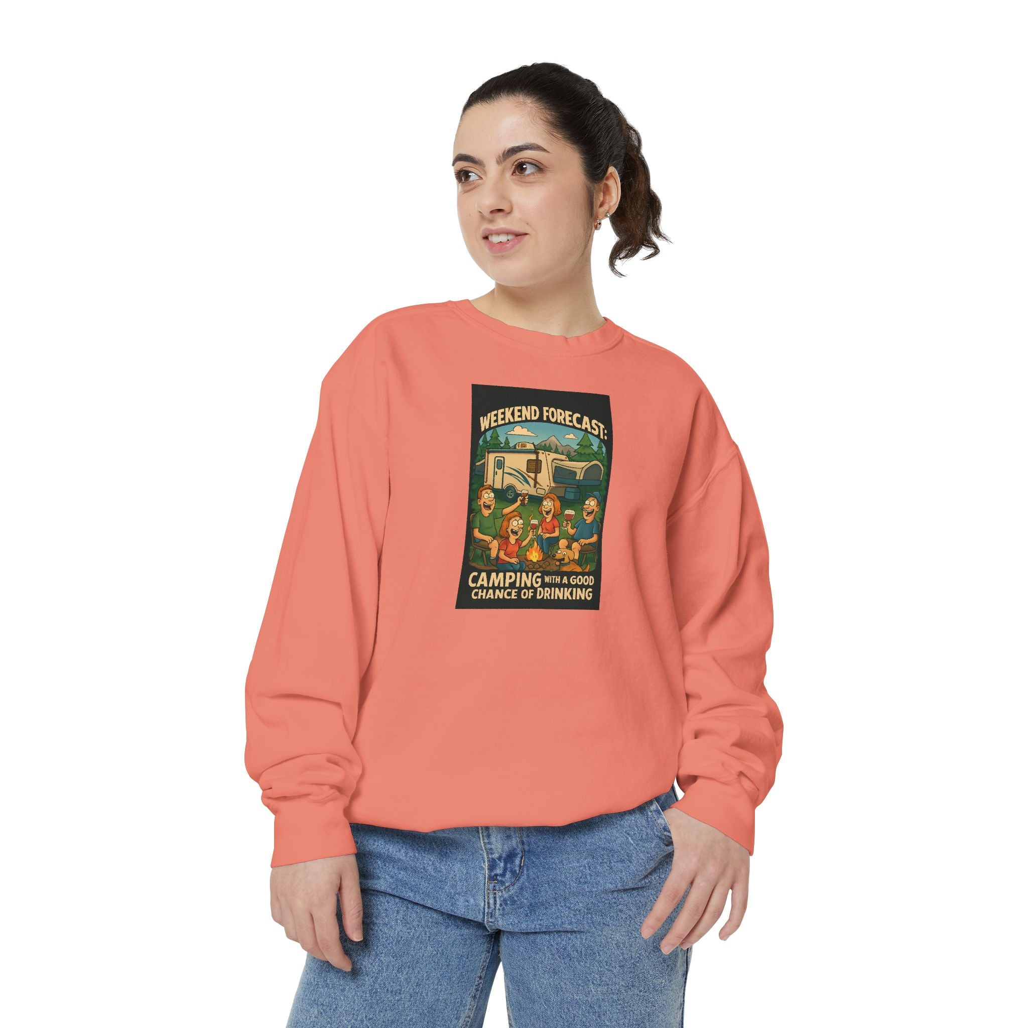 Weekend Forecast Camping Sweatshirt, Cozy Unisex Sweatshirt, Gift for Campers, Outdoor Adventure Apparel, Relaxed Fit Sweatshirt