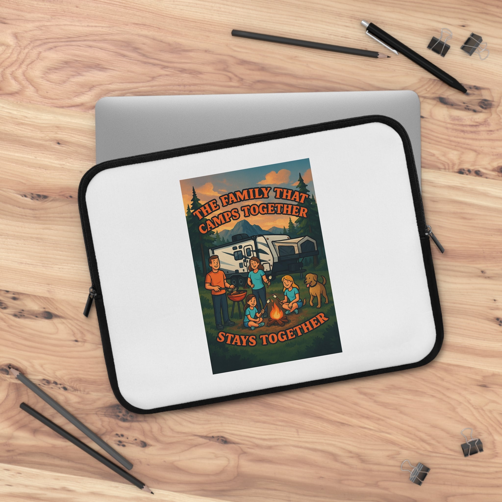 Camping Family Laptop Sleeve, Nature Themed Sleeve, Outdoor Adventure Case, Gifts for Campers, Family Reunion Accessory