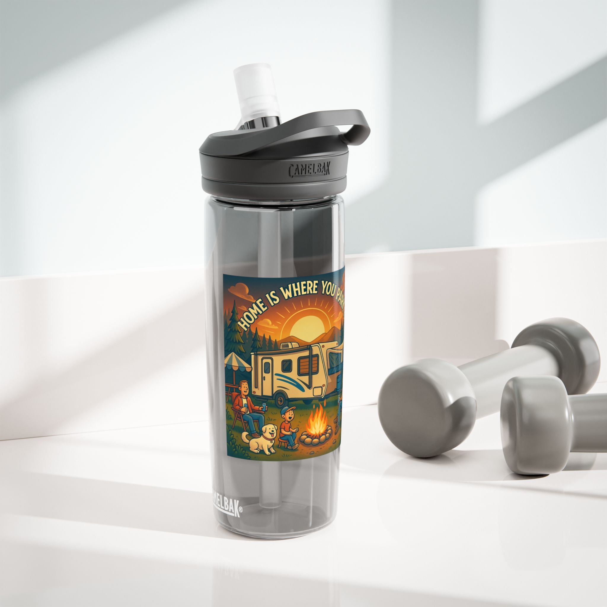 Campfire Adventures Water Bottle, RV Life, Outdoor Fun, Camping Gear, Hydration Bottle, Eco-Friendly Drinking