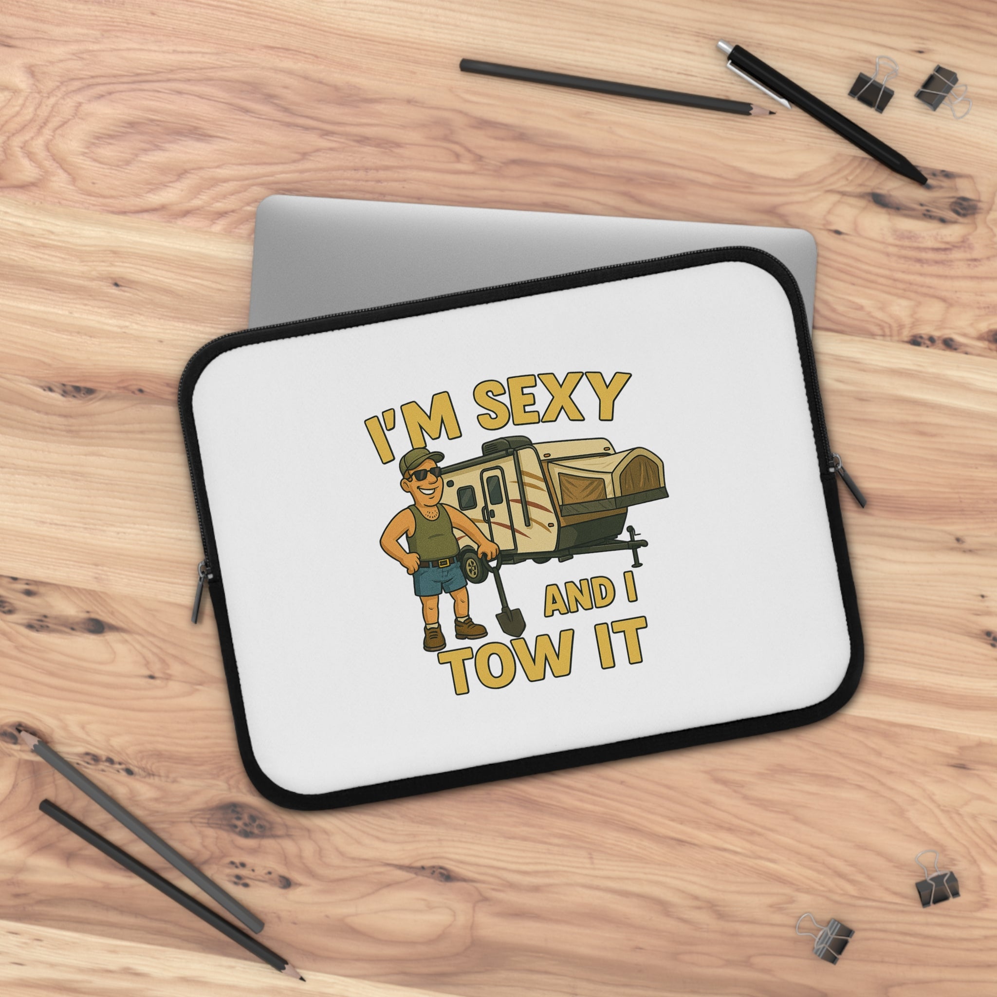 Funny Camping Laptop Sleeve - I'm Sexy and I Tow It, RV Lover Gift, Travel Accessory, Unique Computer Bag, Camping Enthusiast Present