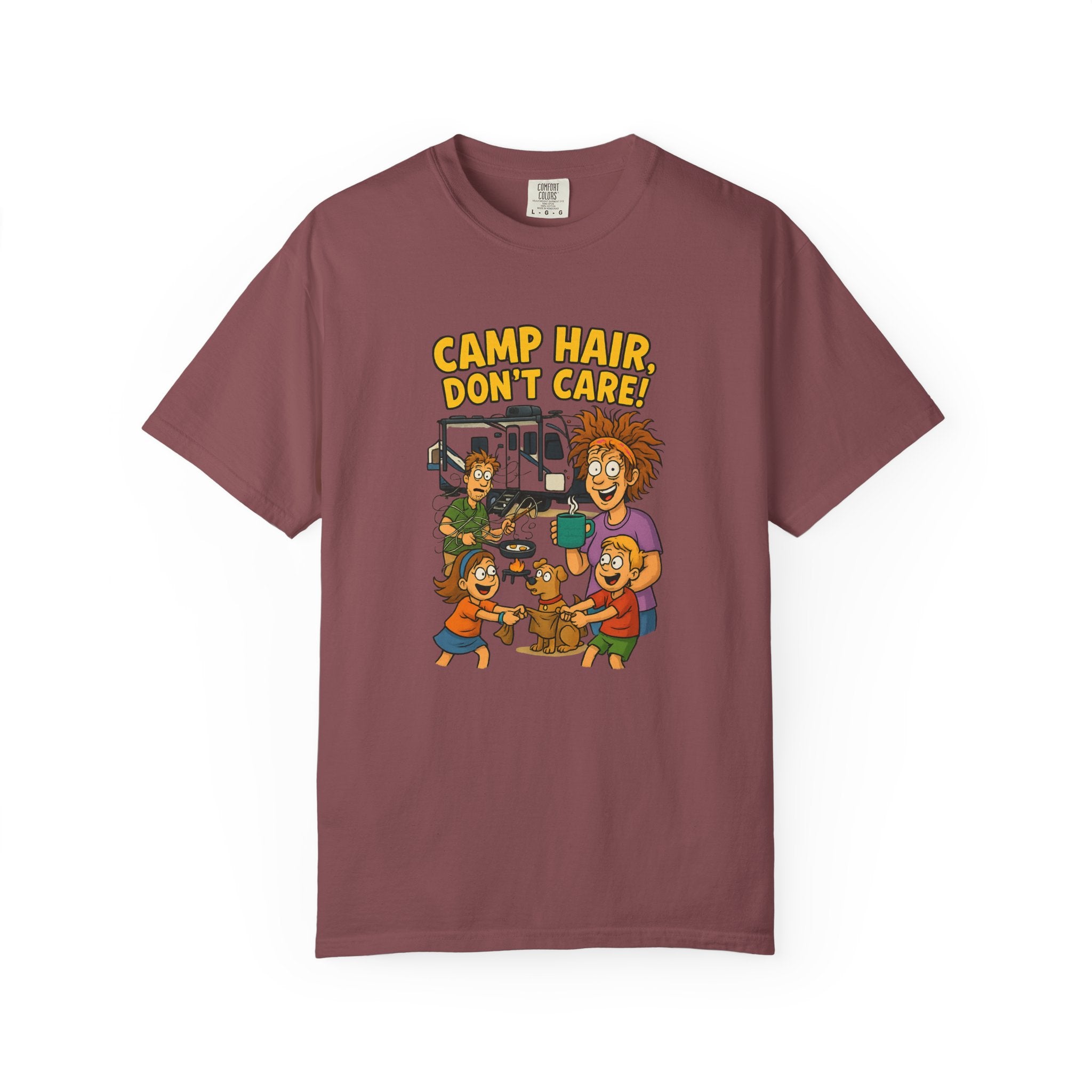 Camp Hair Don't Care T-Shirt, Unisex Garment-Dyed Tee, Camping Apparel, Funny Summer Shirt, Outdoor Lovers Gift, Vacation Essential